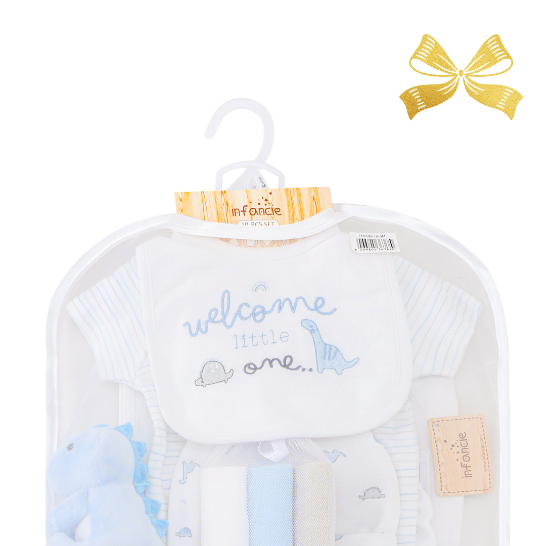 INFANCIE 10-Pc Essential Layette Gift Set (Blue Dino)