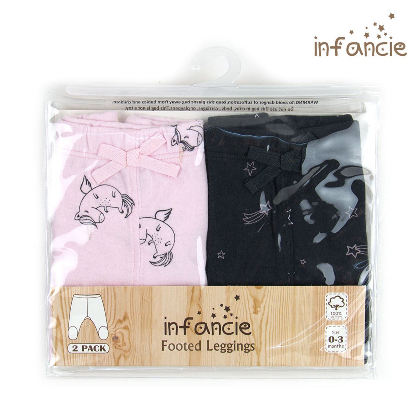Infancie 2-Pc 100% Cotton Footed Baby Pants (Pink Unicorn)