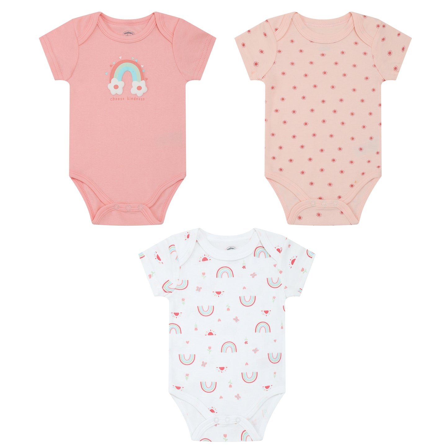 MOTHER'S CHOICE 3-Pc 100% Cotton Short-Sleeved Baby Bodysuit (Pink Mix, Choose Kindness)
