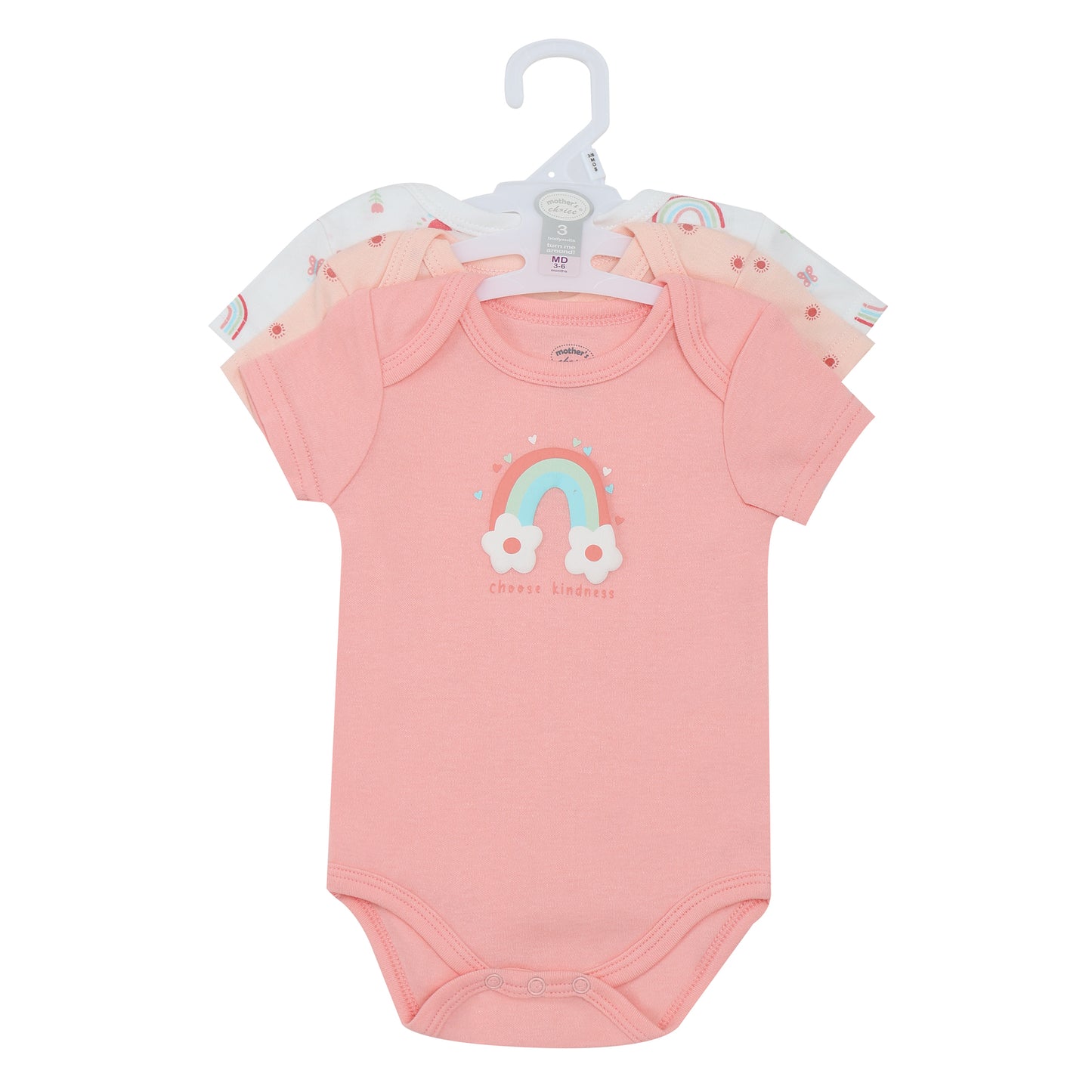 MOTHER'S CHOICE 3-Pc 100% Cotton Short-Sleeved Baby Bodysuit (Pink Mix, Choose Kindness)