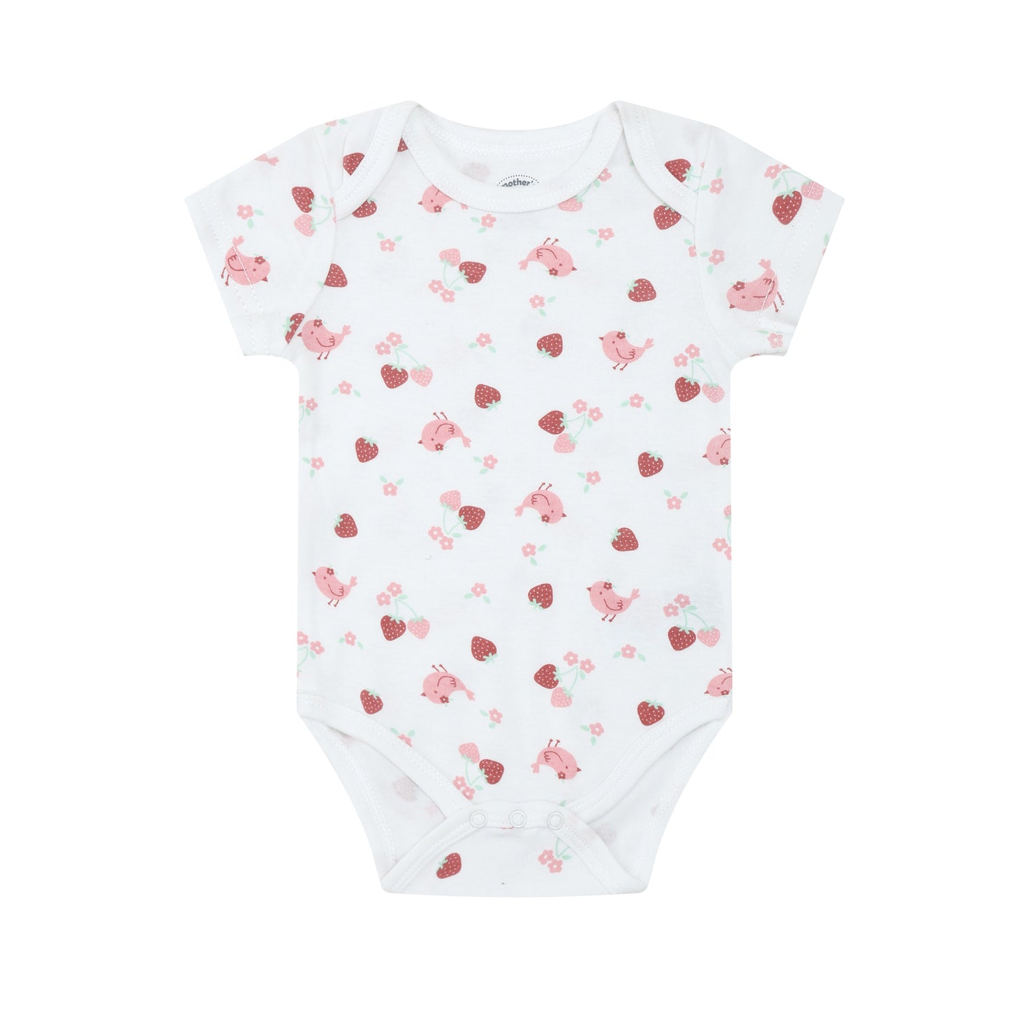 MOTHER'S CHOICE 3-Pc 100% Cotton Short-Sleeved Baby Bodysuit (Pink-Mint, Sweet Birdie Strawberry)