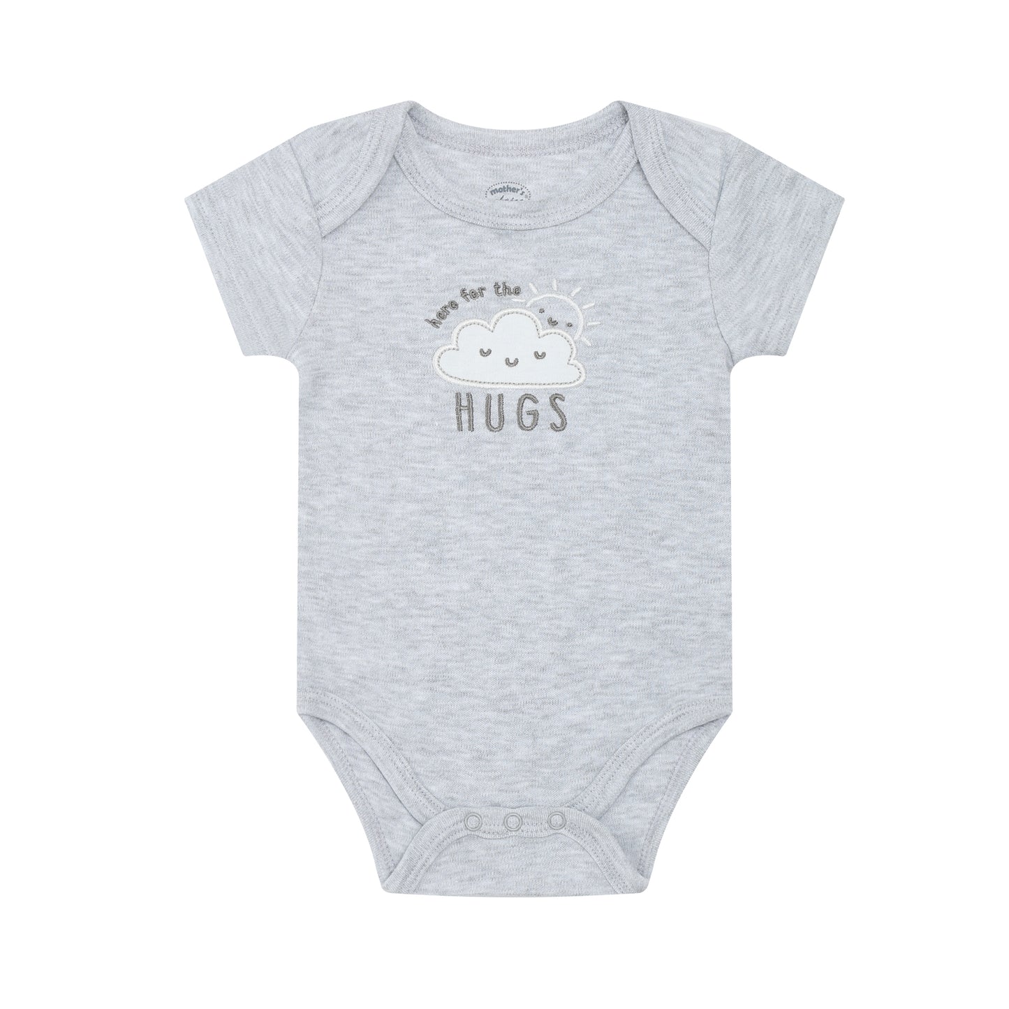 MOTHER'S CHOICE 3-Pc 100% Cotton Short-Sleeved Baby Bodysuit (Grey, Clouds & Hugs)