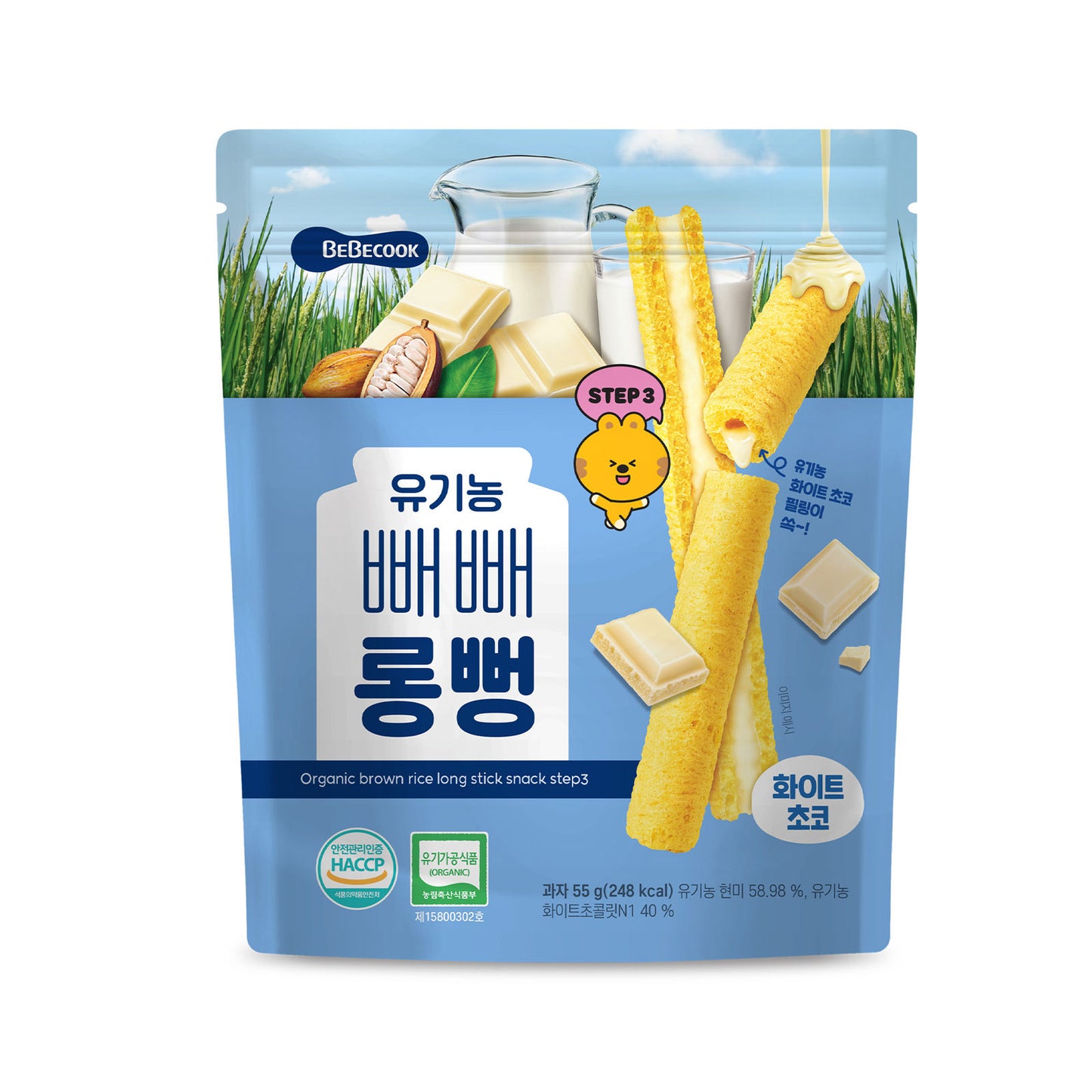 BeBecook - Junior's Organic Jumbo Brown Rice Sticks (White Choco) 55g