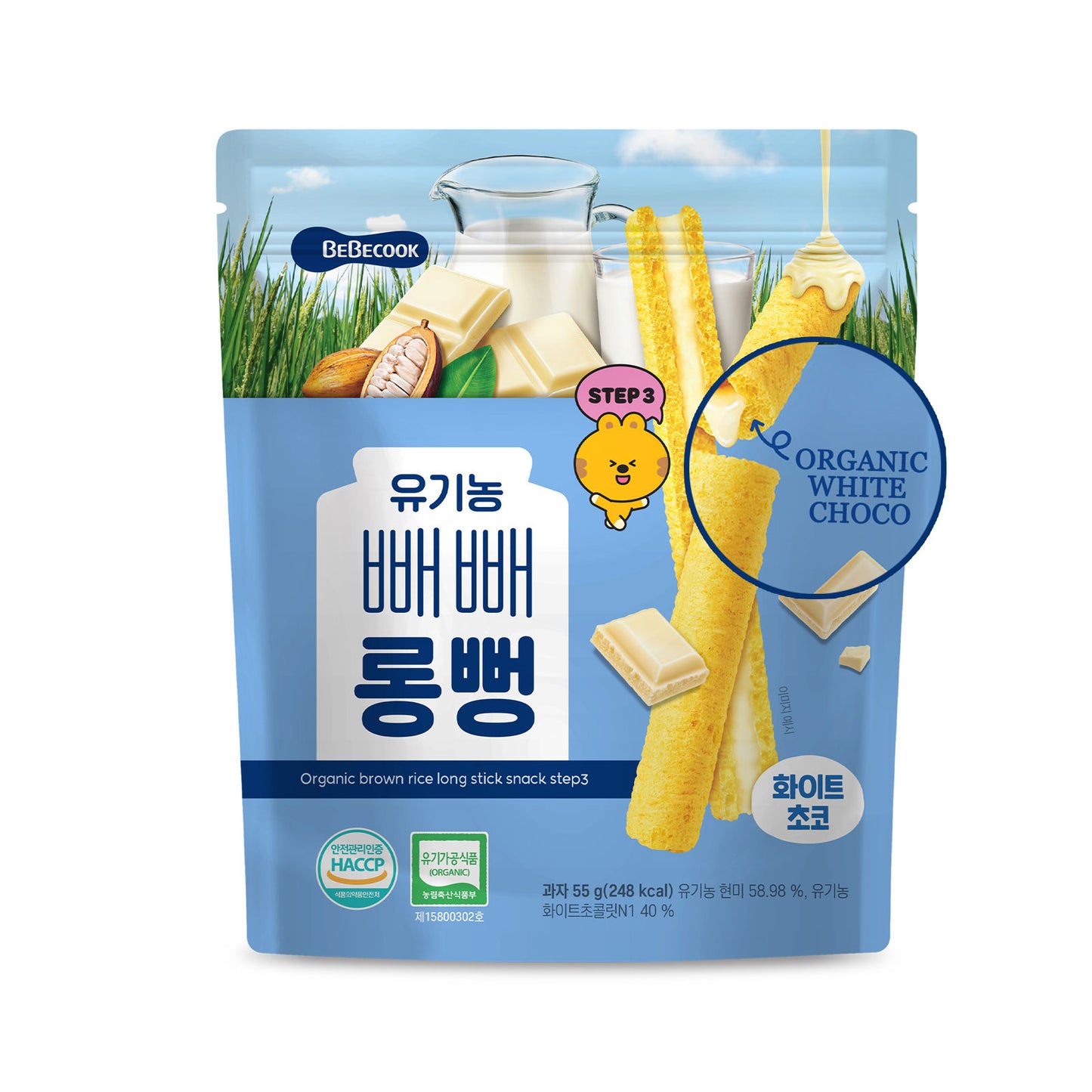 BeBecook - Junior's Organic Jumbo Brown Rice Sticks (White Choco) 55g