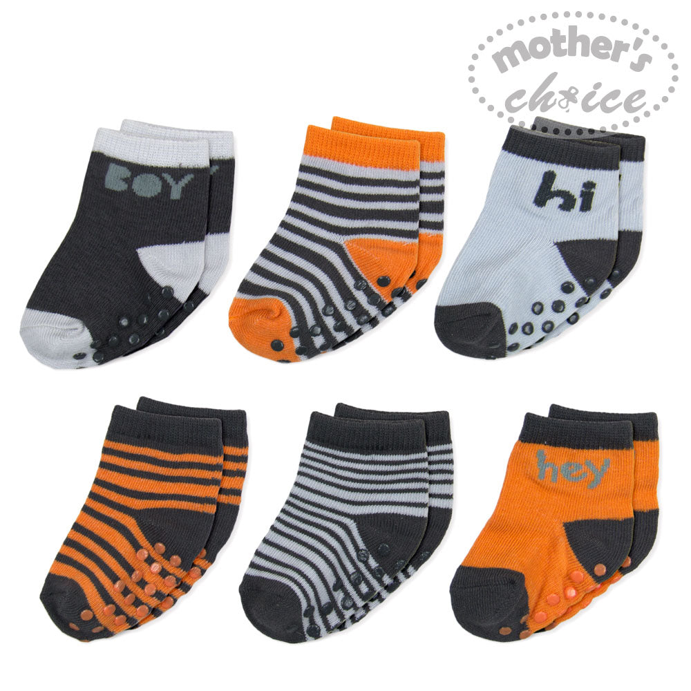 MOTHER'S CHOICE 6-Pk Newborn Baby Socks Set (0-6m, Orange-Mix, Hi Boy)