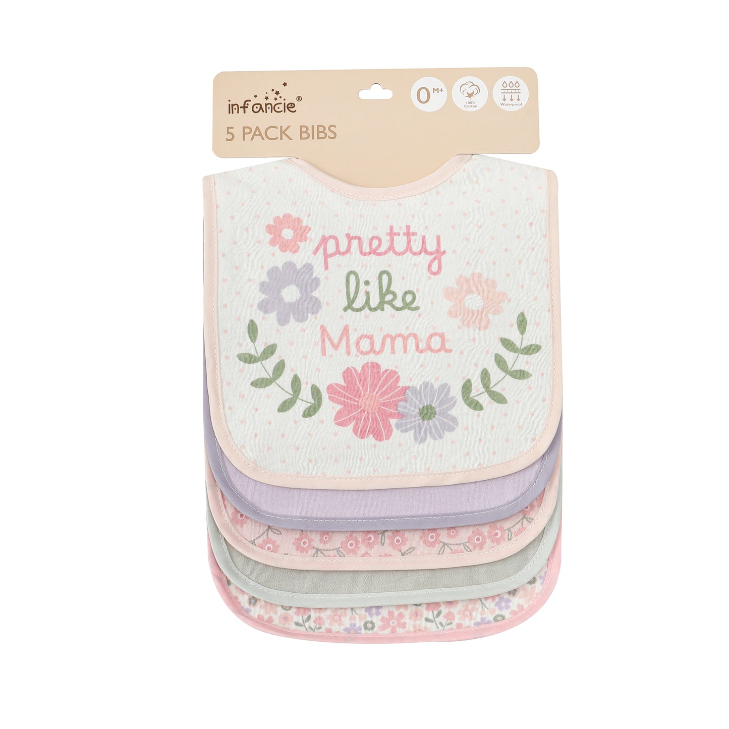 Infancie 5-Pc Cotton Drooler Bibs (Pretty Like Mama)