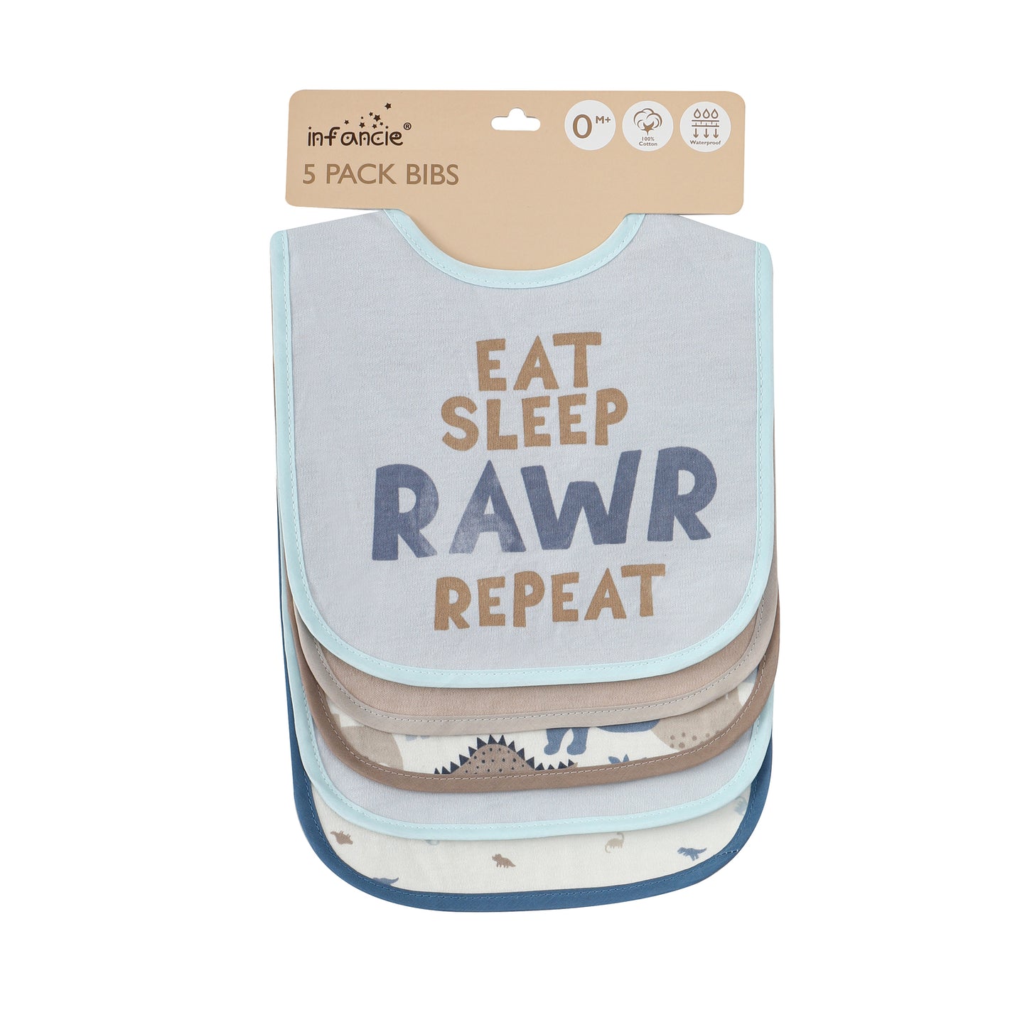 Infancie 5-Pc Cotton Drooler Bibs (Eat Sleep Rawr Repeat)