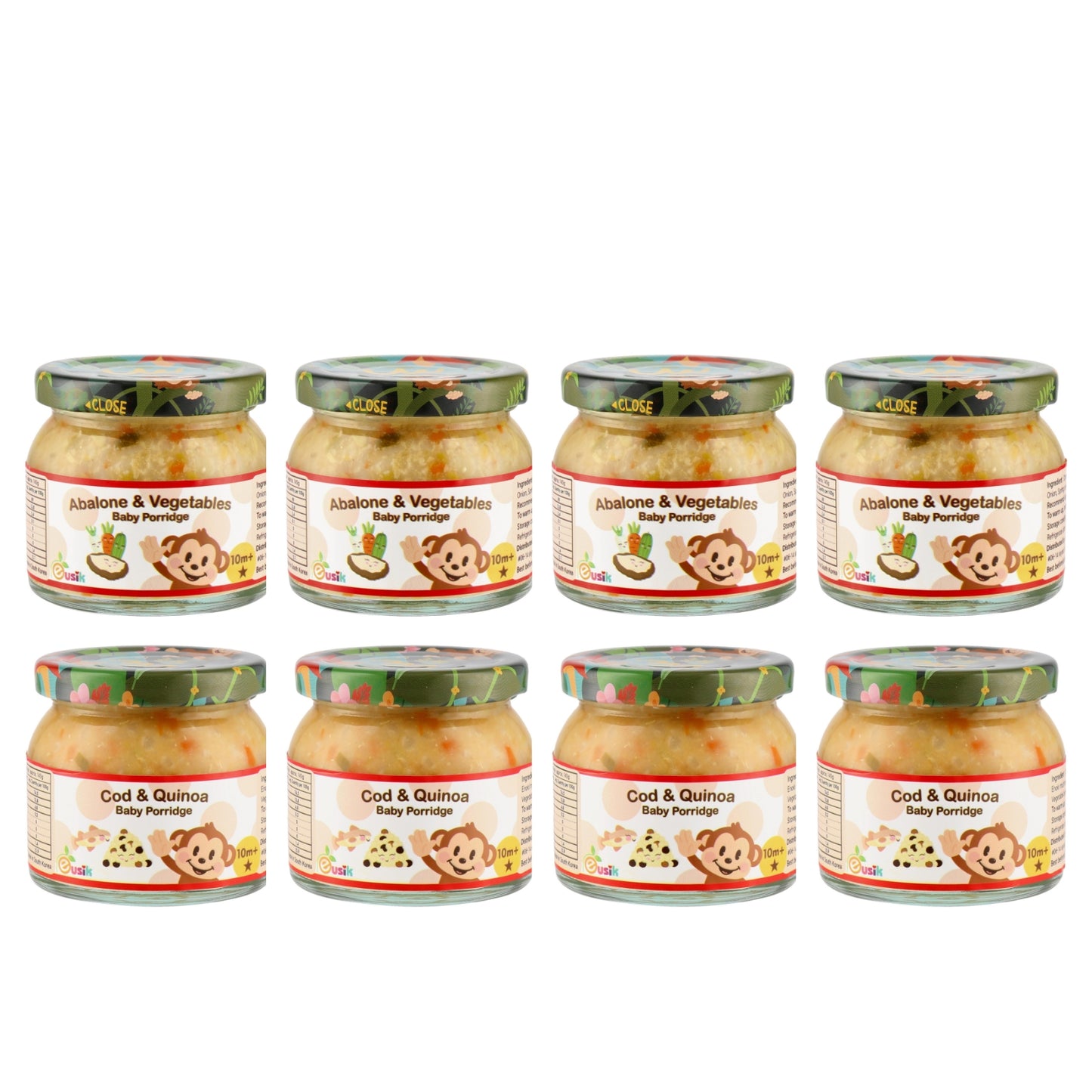 Eusik - Baby Rice Porridge Select Bundle For 10m+ (4 X Abalone & Vegetables 4 X Cod & Quinoa)