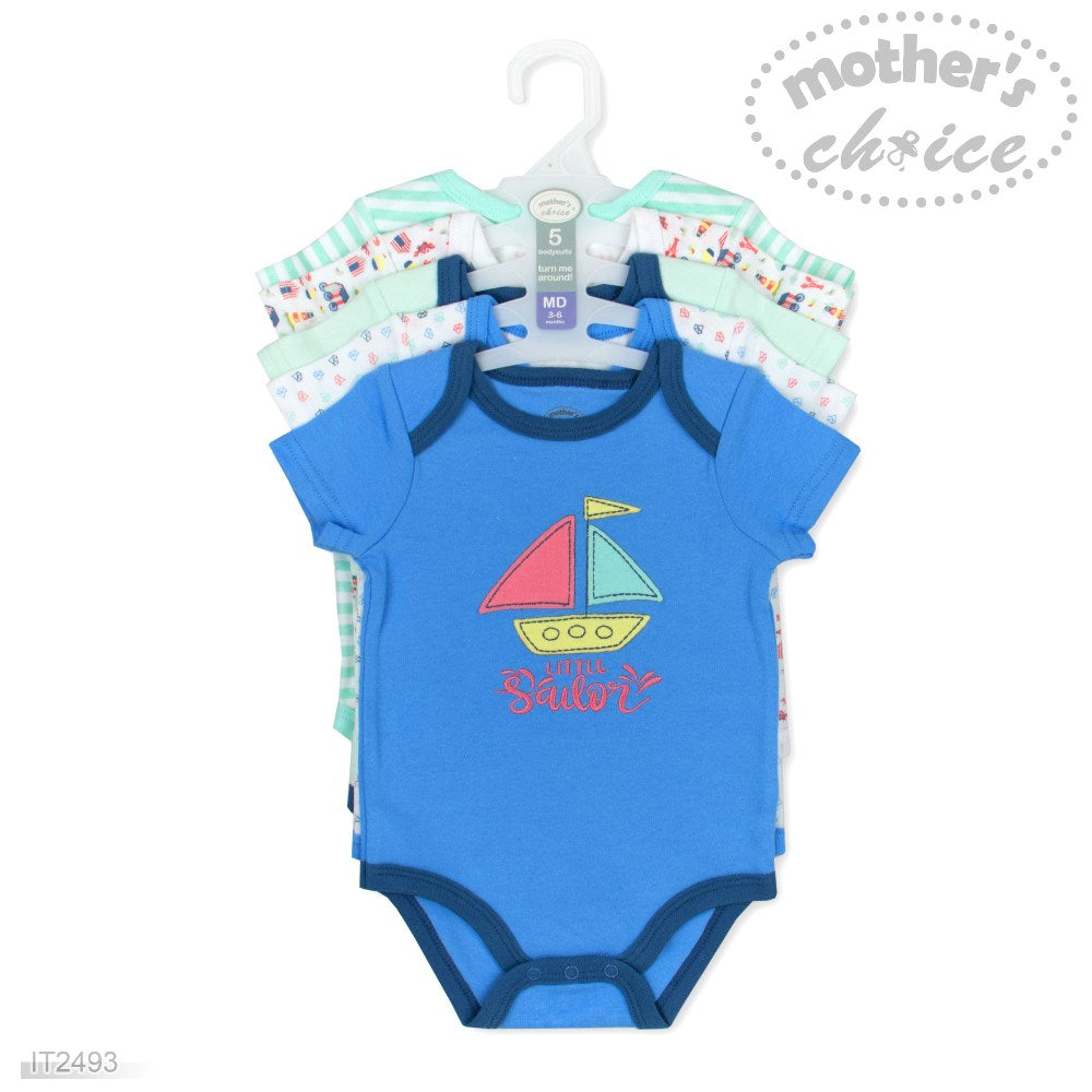 MOTHER'S CHOICE 5-Pc 100% Cotton Short-Sleeved Baby Bodysuit (Seaside Friends)