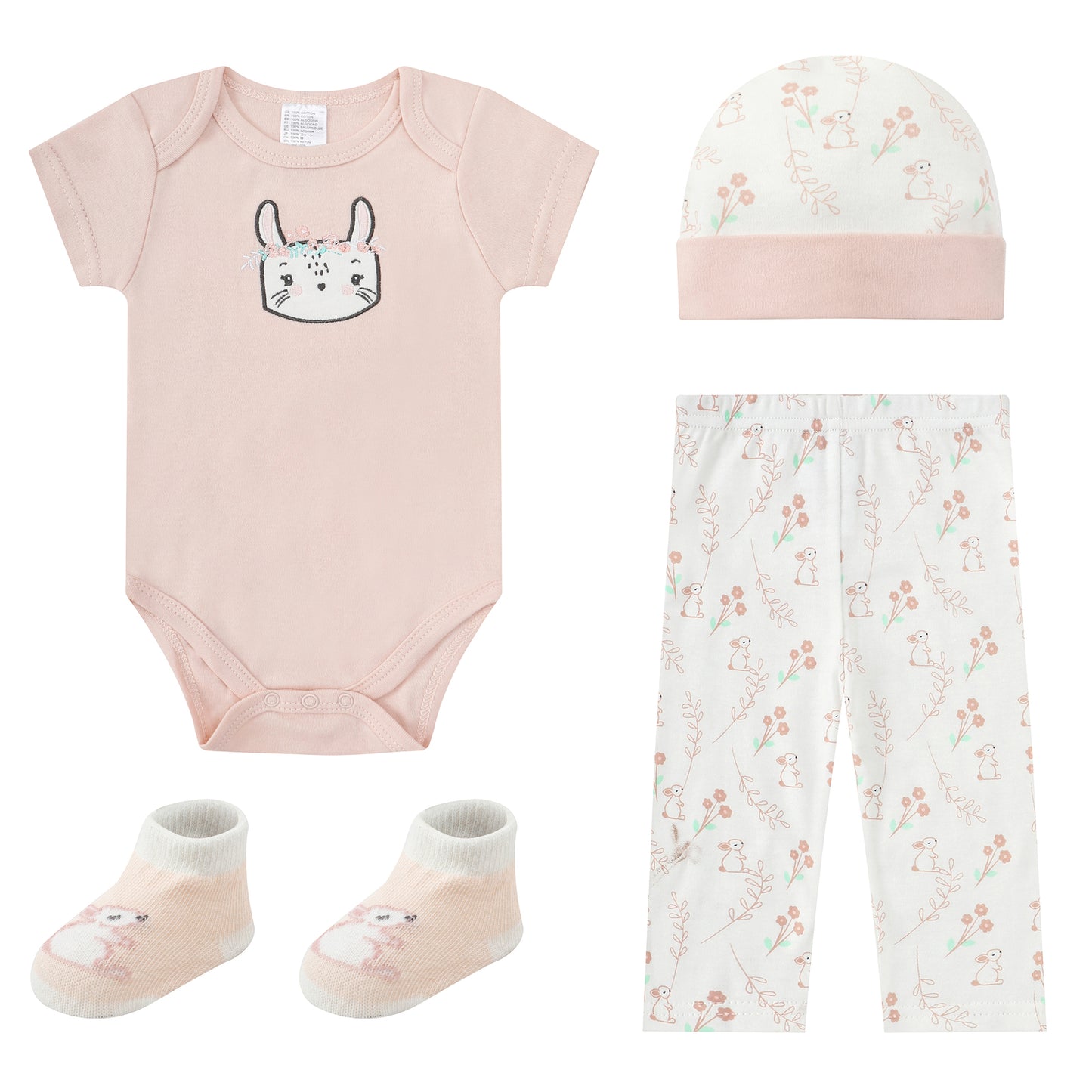 MOTHER'S CHOICE 4-pc Baby Gift Box - Bodysuit, Pants, Hat, Socks (Pink Rabbit)