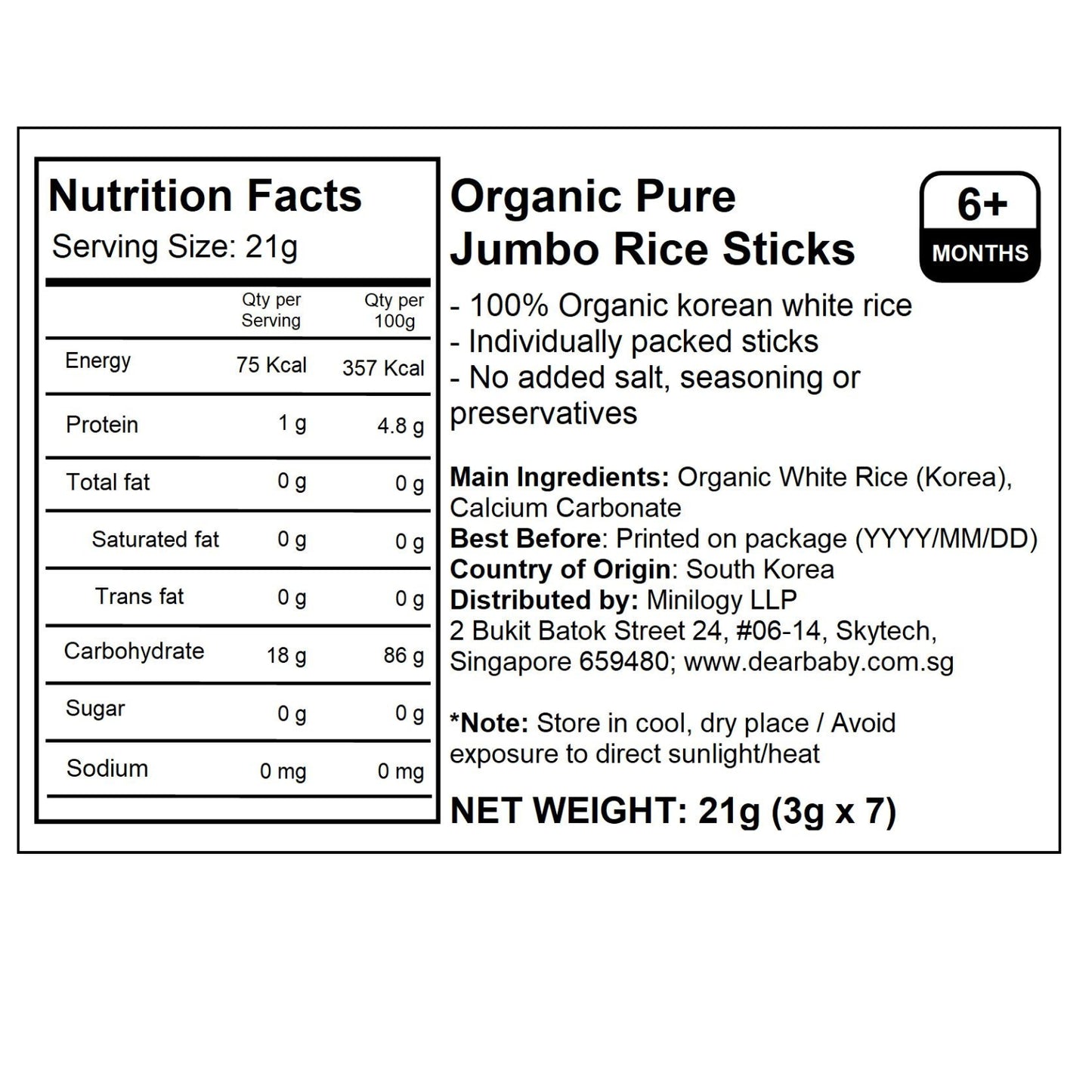 BeBecook - Organic Pure Jumbo Rice Stick 21g