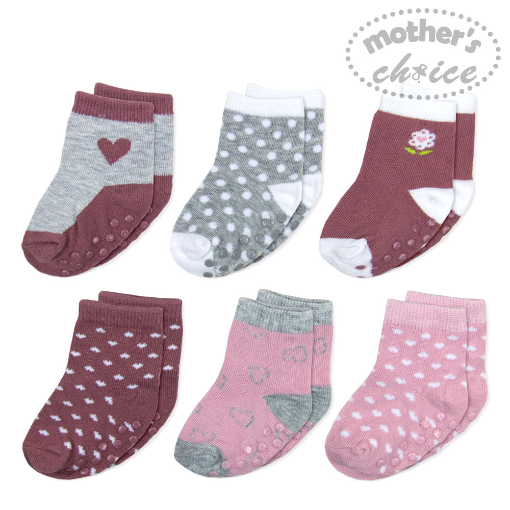 MOTHER'S CHOICE 6-Pk Baby Socks Set (6-12m, Mauve-Pink, Dots )