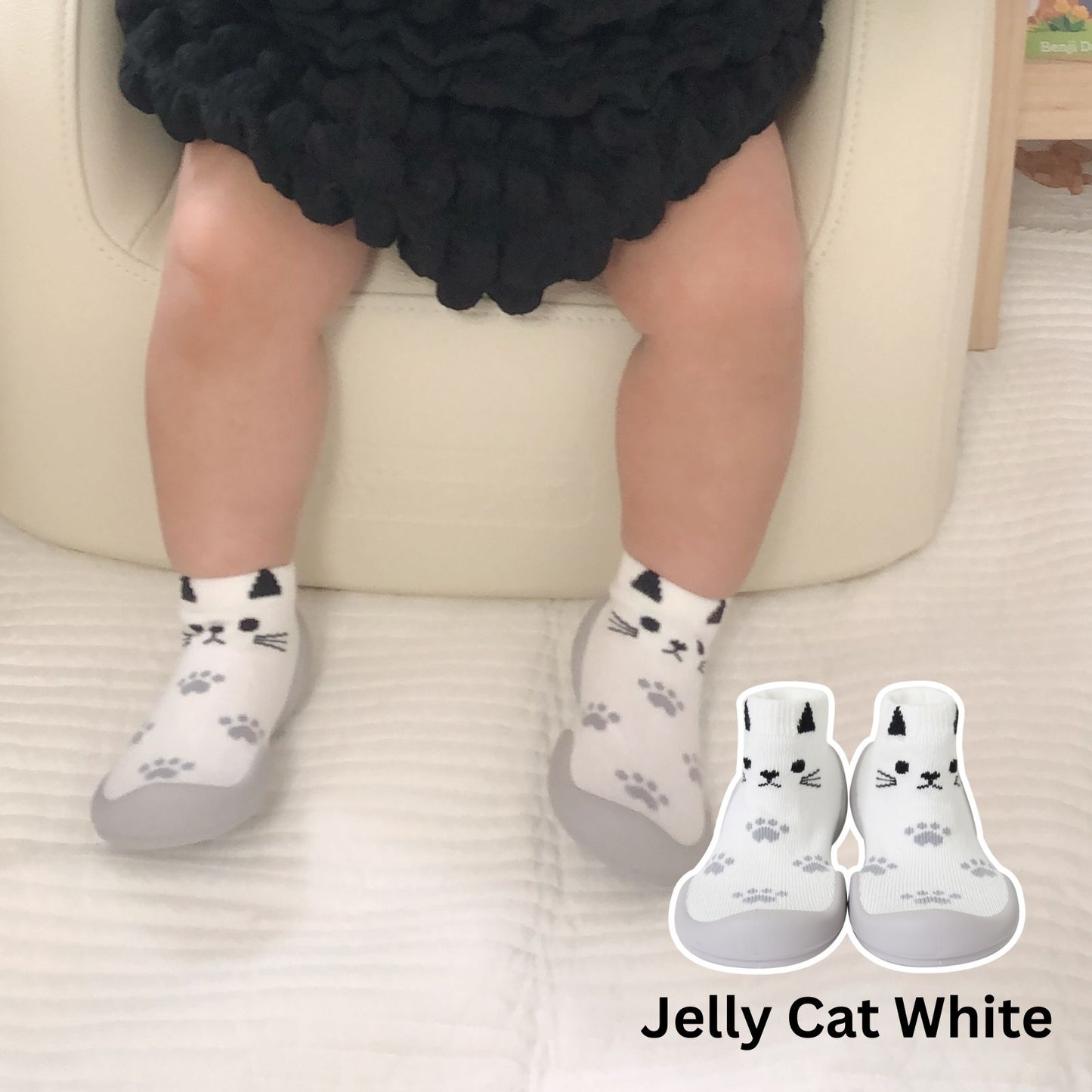 Ggomoosin - Baby Sock Shoes (Jelly Cat_White)