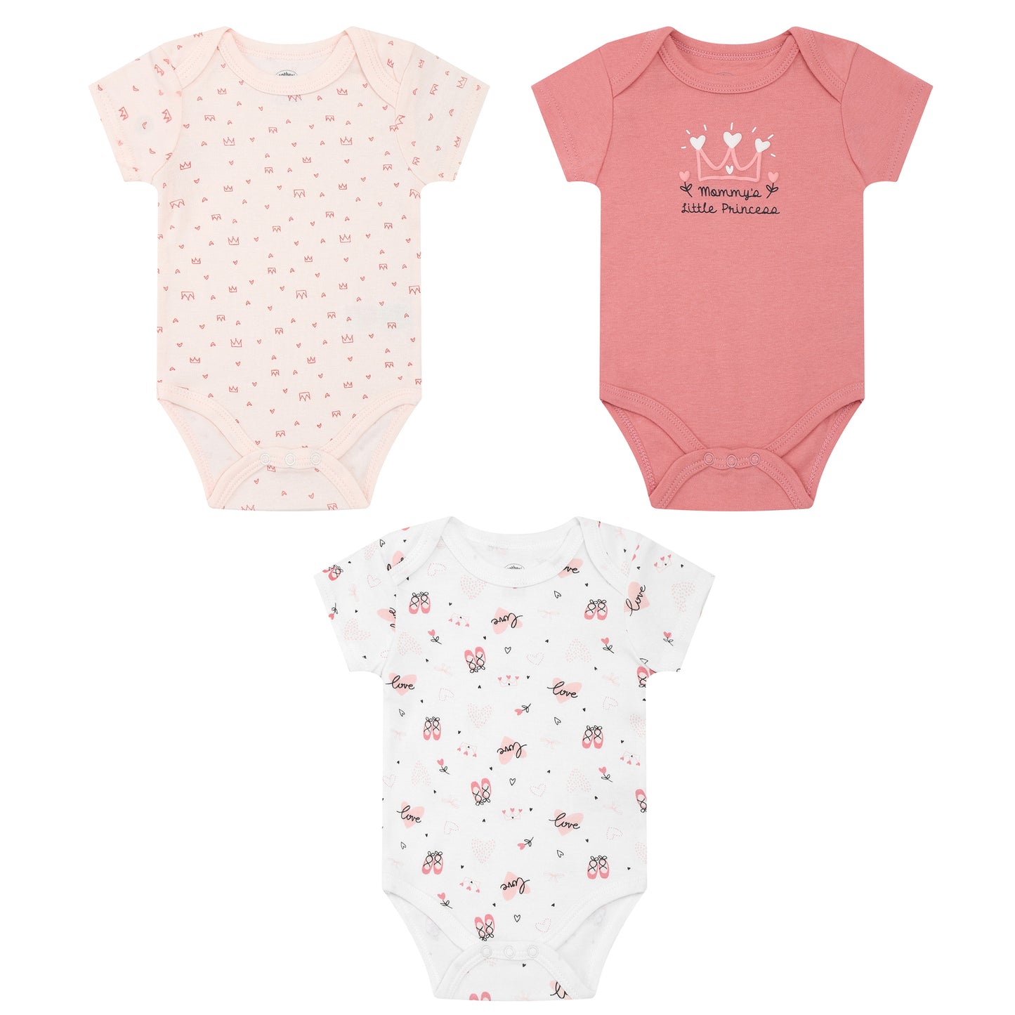 MOTHER'S CHOICE 3-Pc 100% Cotton Short-Sleeved Baby Bodysuit (Pink Mix, Mommy's Little Princess) 0-3m