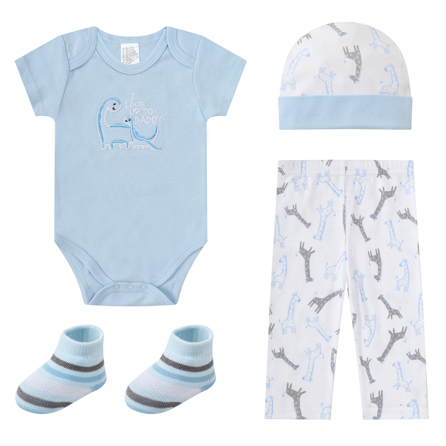MOTHER'S CHOICE 4-pc Baby Gift Box - Bodysuit, Pants, Hat, Socks (Blue Giraffe)