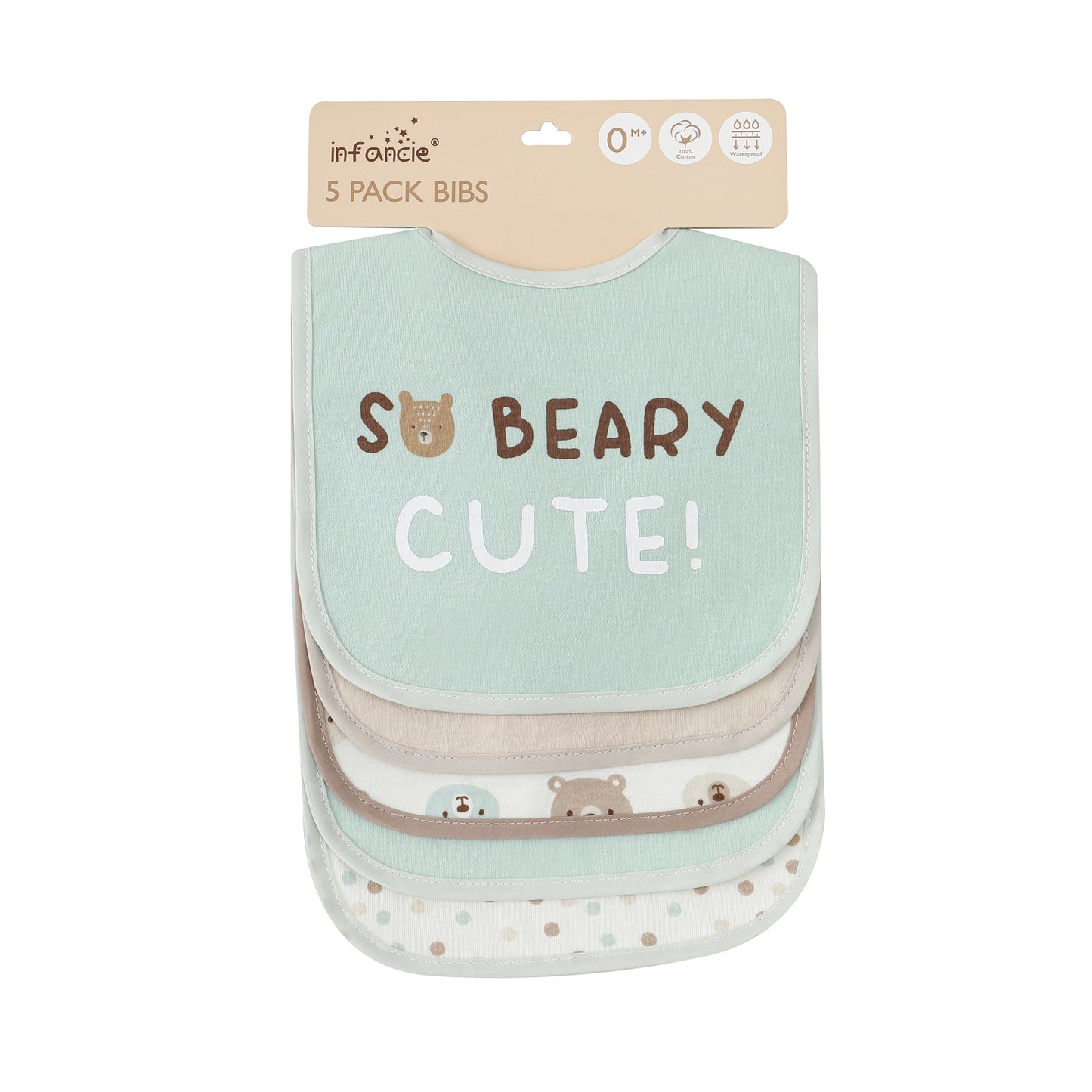 Infancie 5-Pc Cotton Drooler Bibs (So Beary Cute)