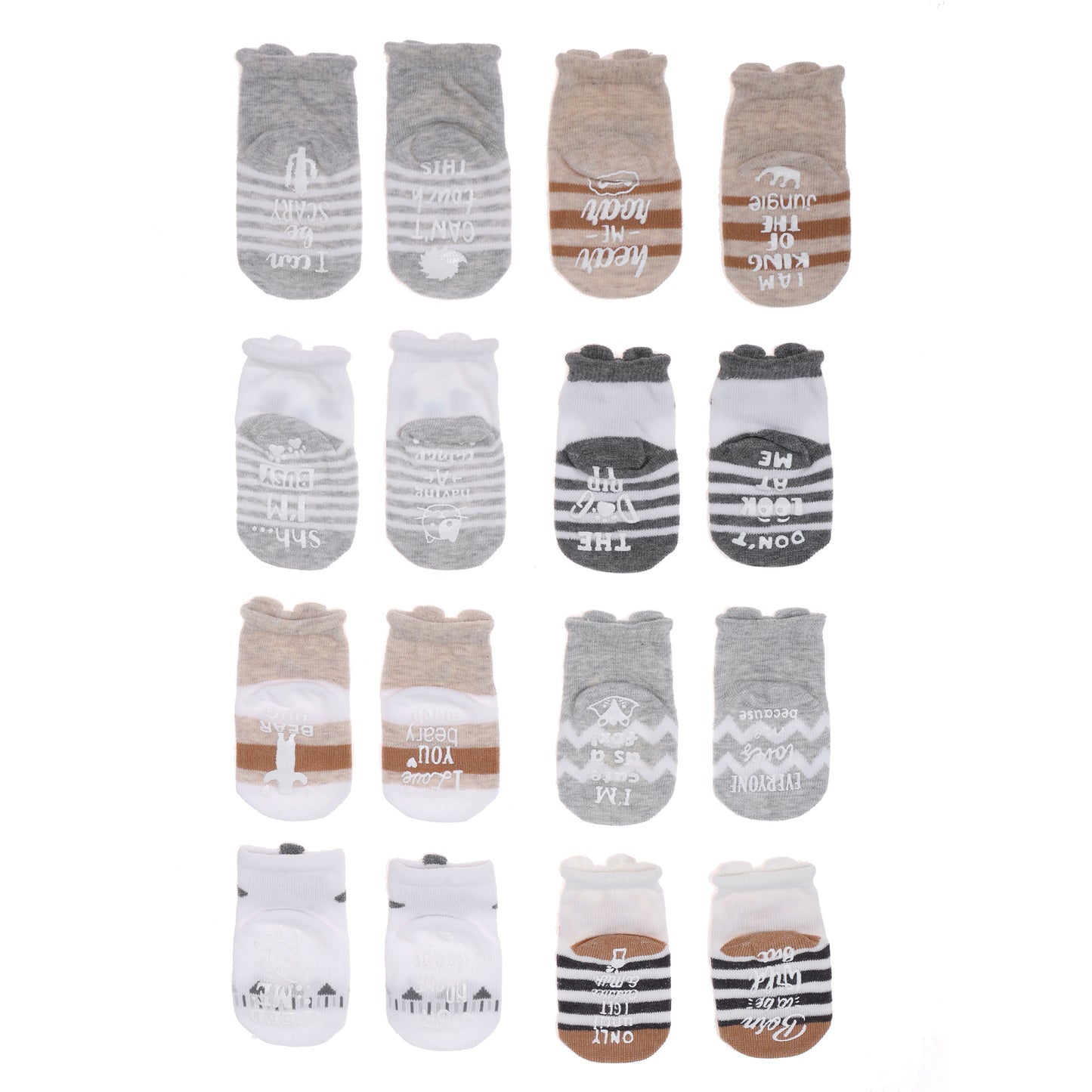 Infancie 8-Pk Anti-Slip Baby Socks (Cute Animals , 0-6m)