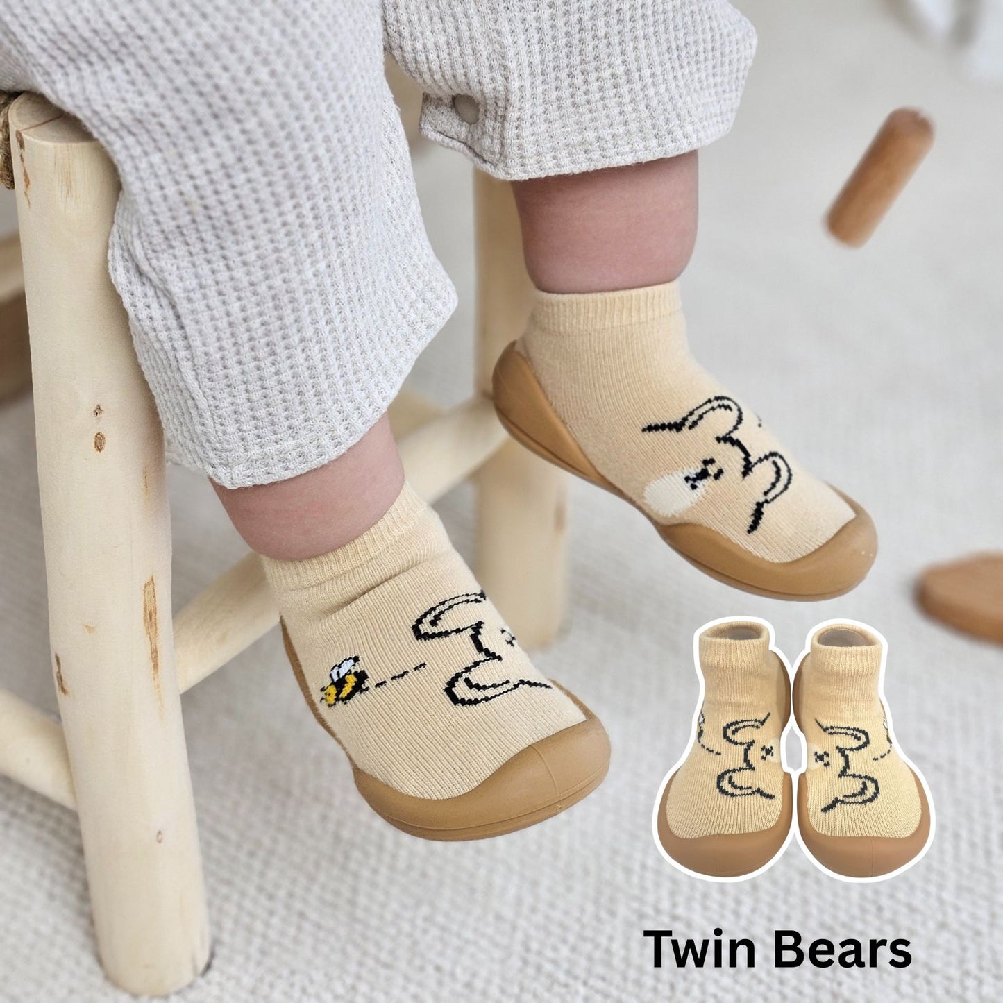 Ggomoosin - Baby Sock Shoes (Twin Bears)