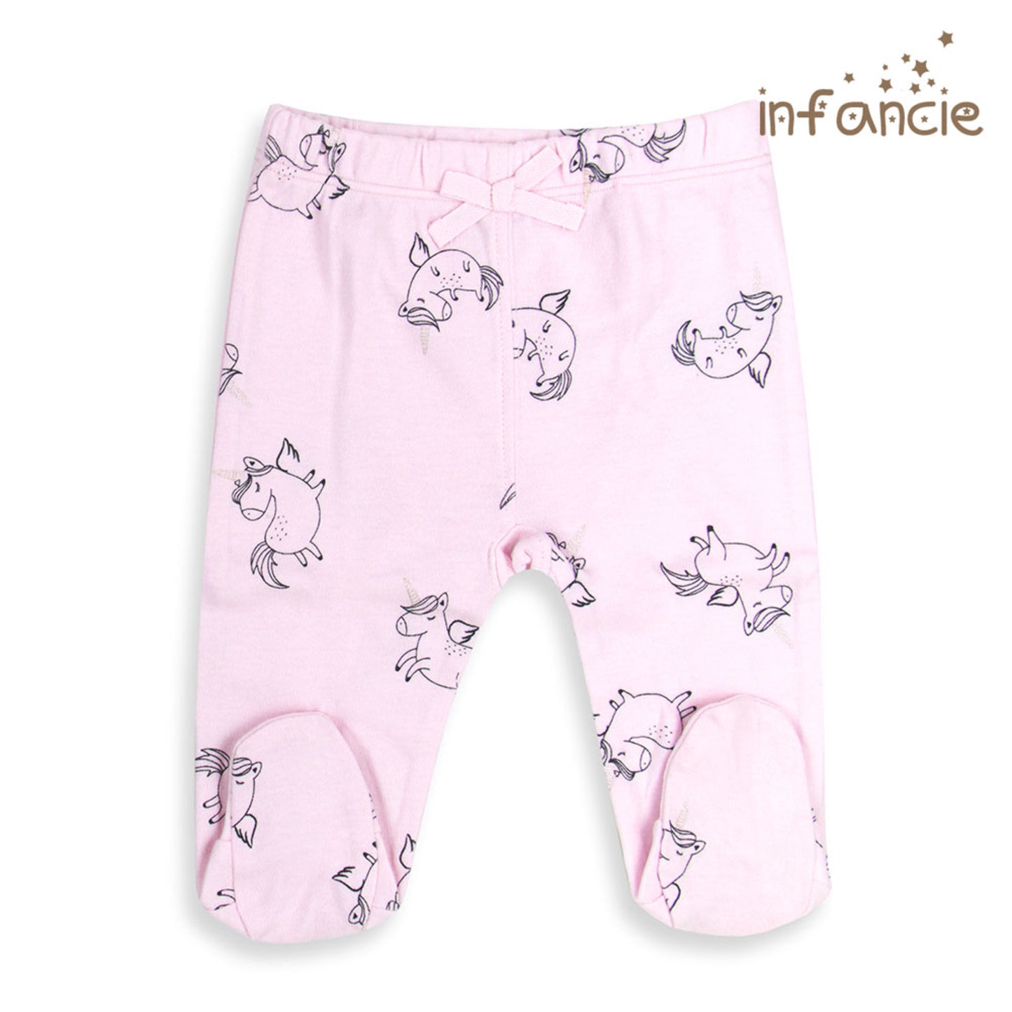 Infancie 2-Pc 100% Cotton Footed Baby Pants (Pink Unicorn)