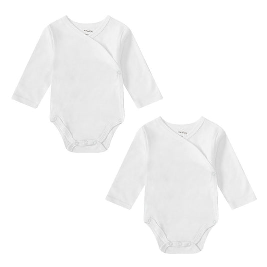 INFANCIE 2-Pc 100% Cotton Long-Sleeved Baby Kimino Bodysuits (All White)