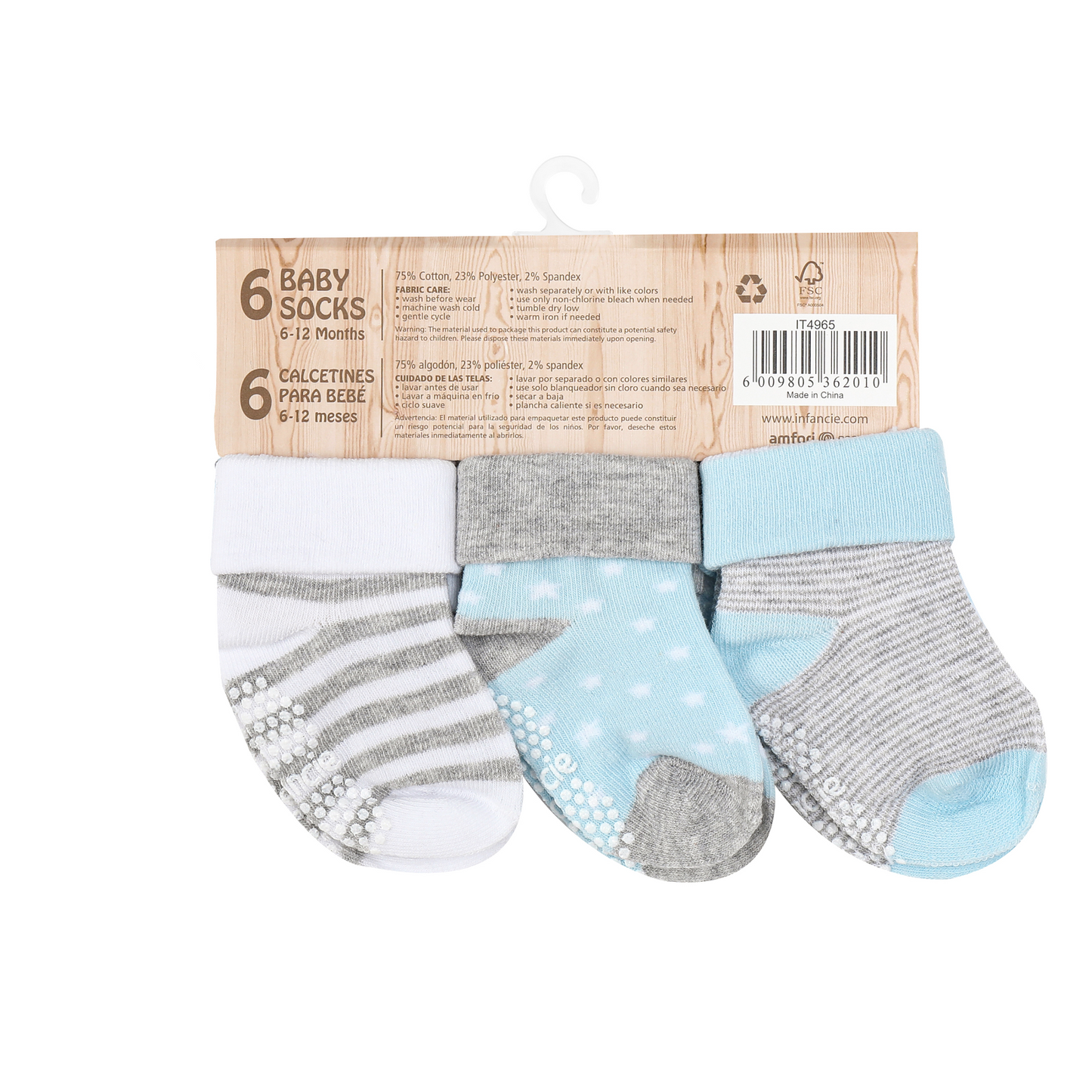 INFANCIE 6-Pk Newborn Baby Socks Set (06-12m, Blue, I Love Mommy)