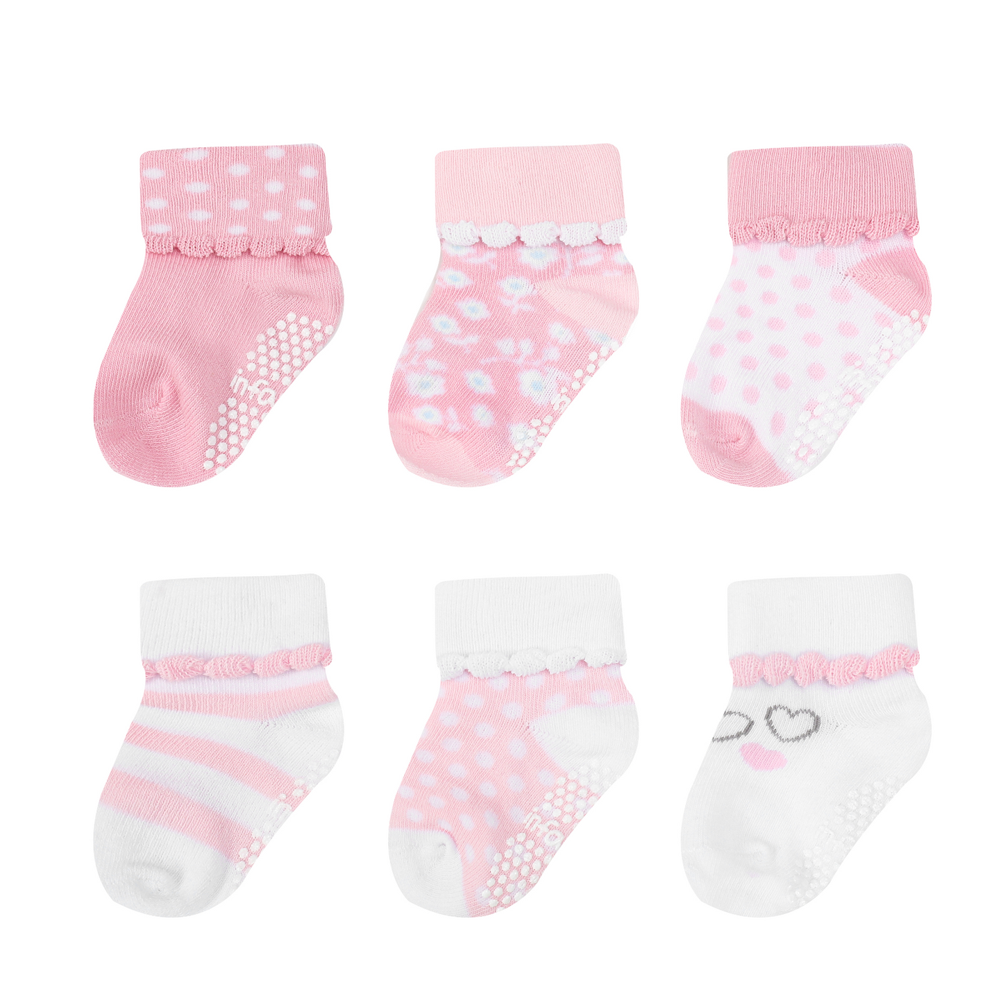 INFANCIE 6-Pk Newborn Baby Socks Set (6-12m, Pink, Flora & Dots)