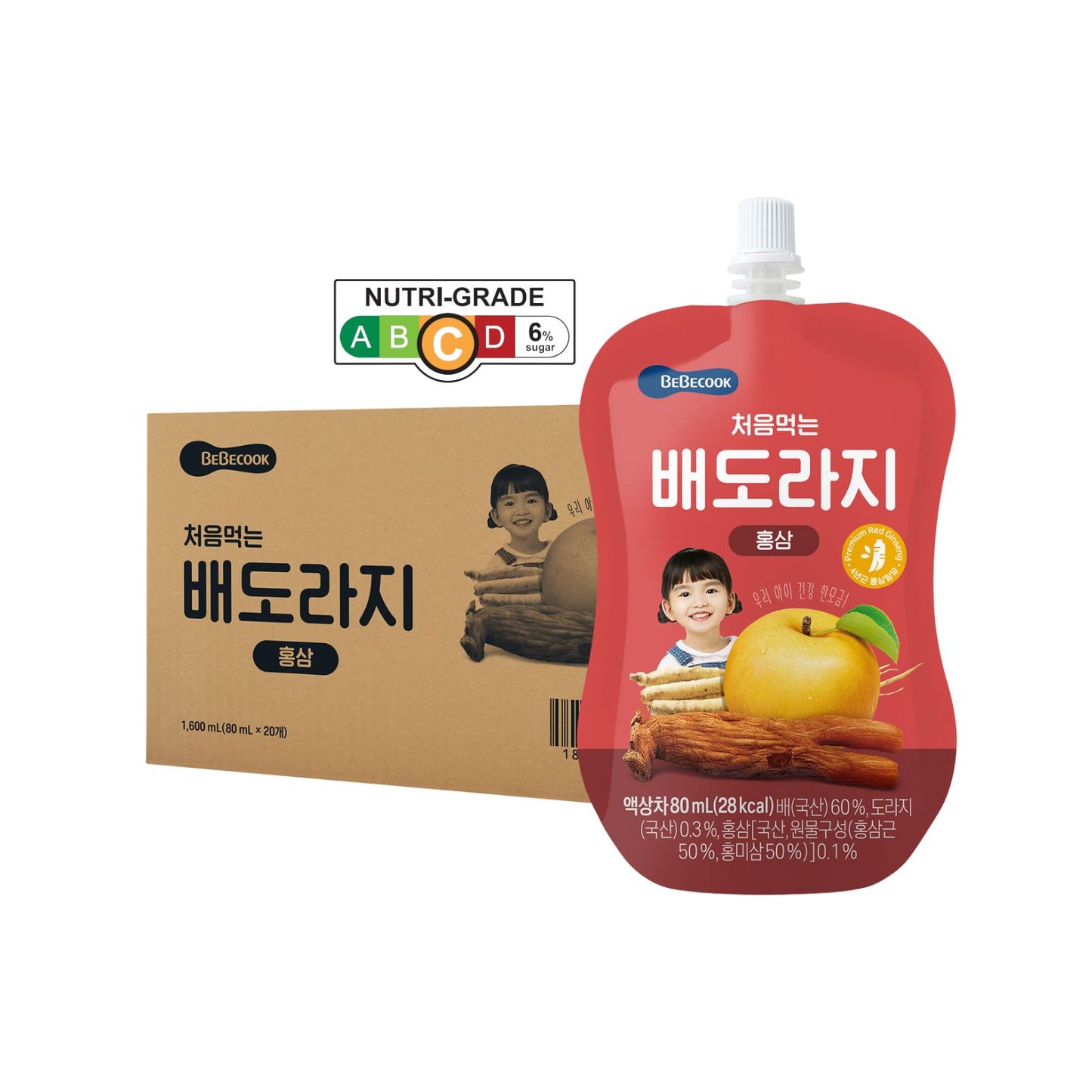 BeBecook - 20-Pk Brewed Korean Golden Pear Drink w Bellflower Root & Red Ginseng 80ml