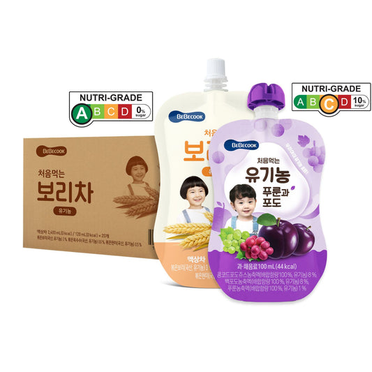BeBecook - 10-Pk Baby's First Organic Drink Bundle (5 x Plum & Grape, 5 x Roasted Barley)