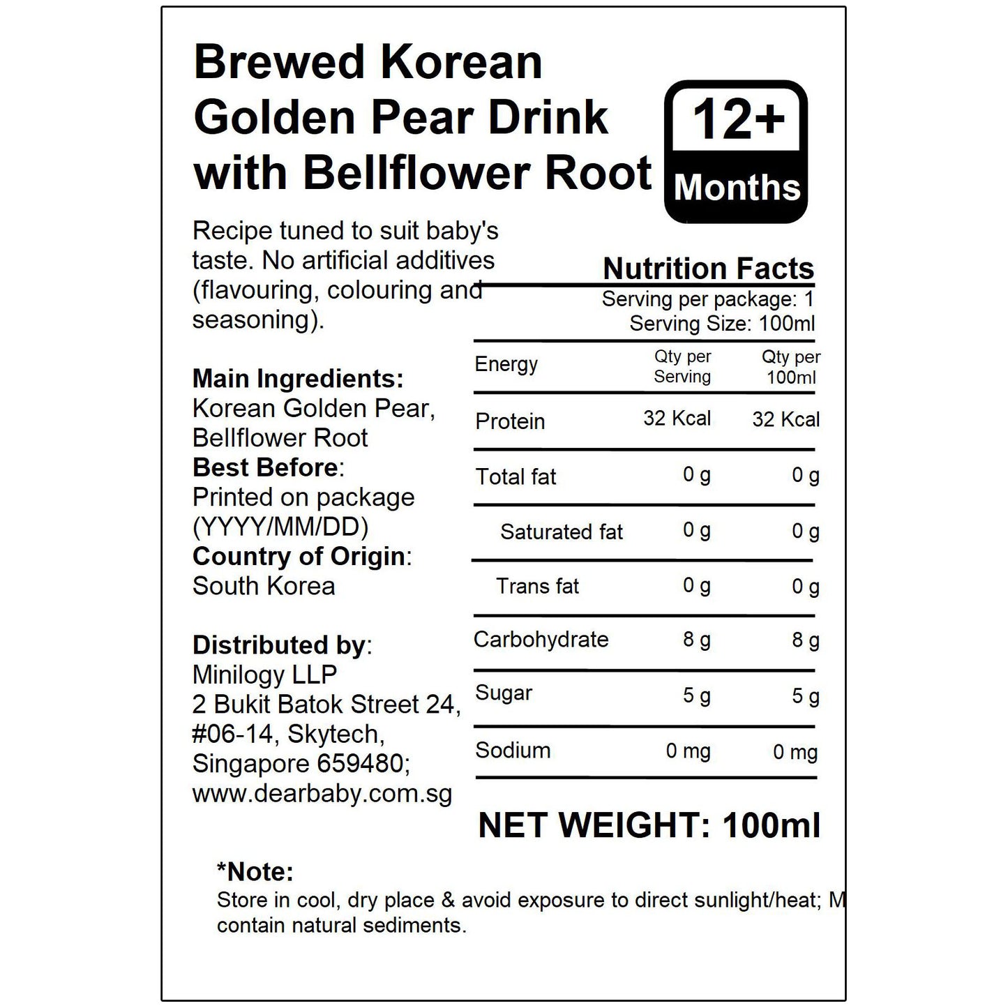 BeBecook - Brewed Korean Golden Pear Drink w Bellflower Root 100ml