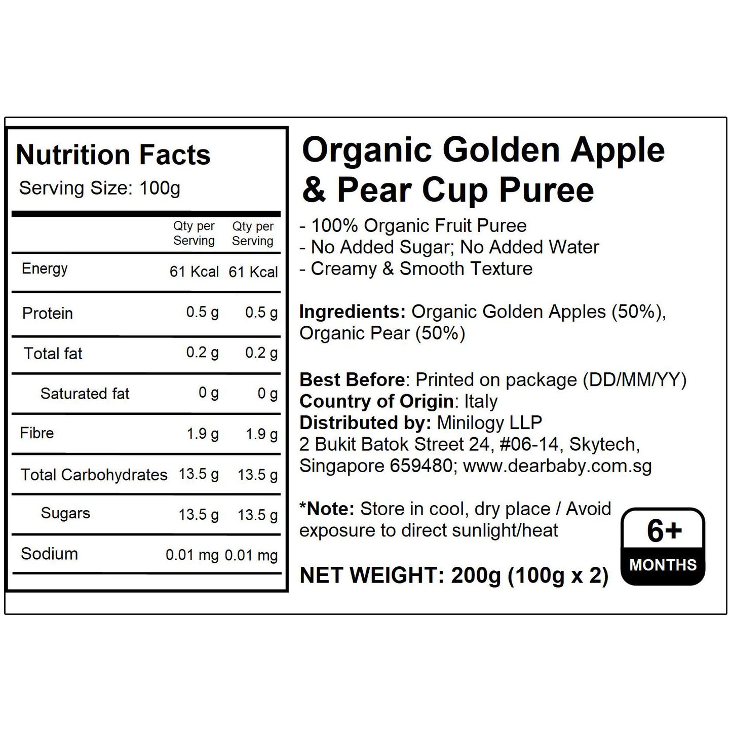 BeBecook - Organic Golden Apple & Pear Cup Puree 100g x 2