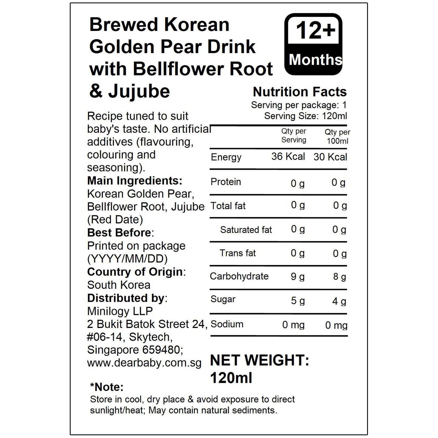 BeBecook - Brewed Korean Golden Pear Drink w Jujube & Bellflower Root 120ml