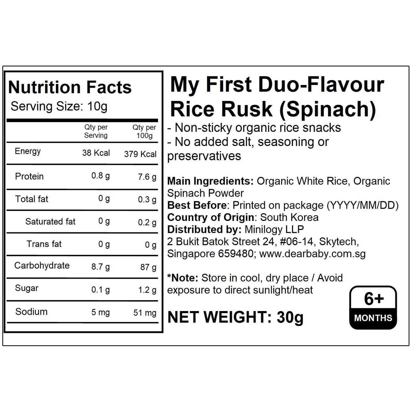 BeBecook - My First Duo-Flavour Rice Rusk (Spinach) 30g