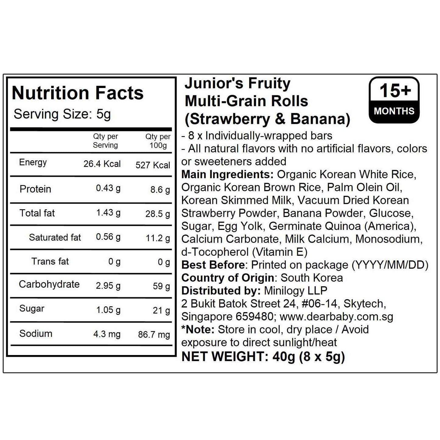 BeBecook - Junior's Fruity Multi-Grain Rolls (Strawberry & Banana) 5g x 8