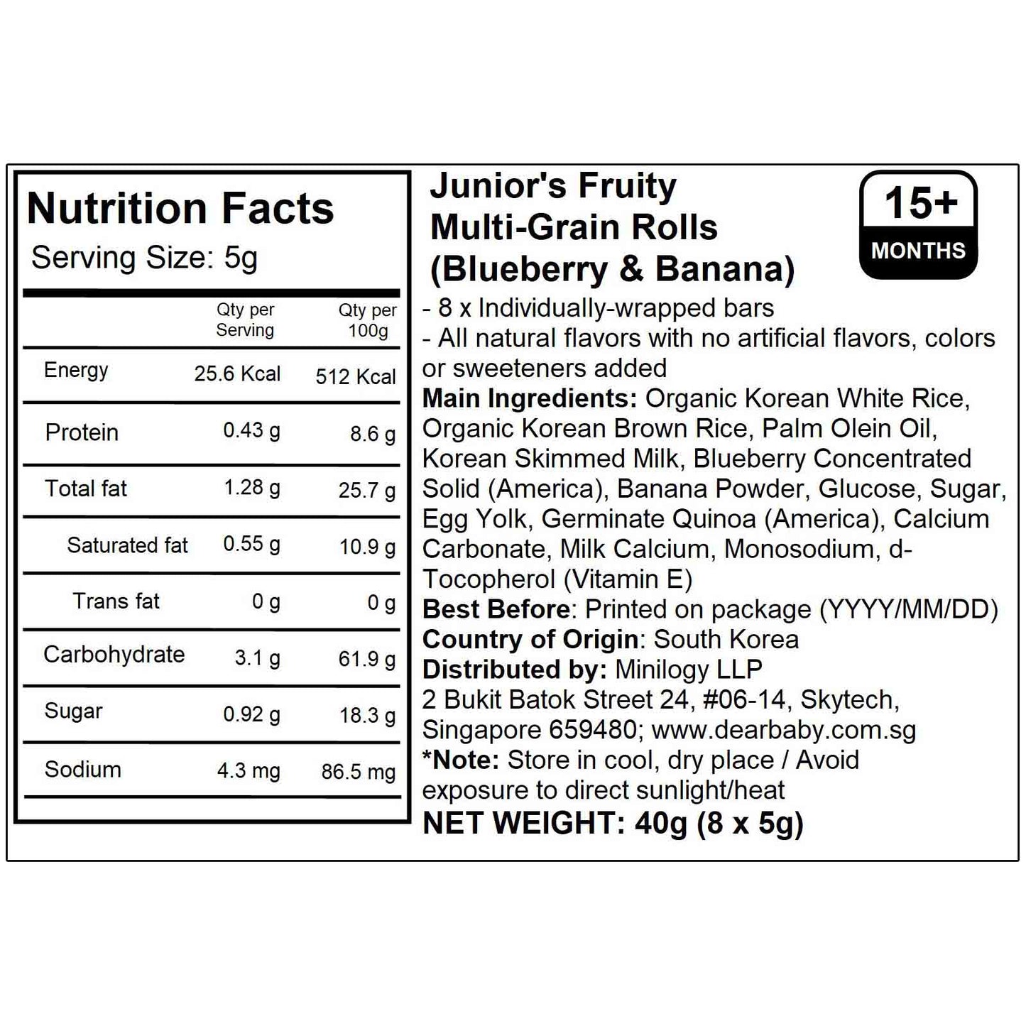 BeBecook - Junior's Fruity Multi-Grain Rolls (Blueberry & Banana) 5g x 8