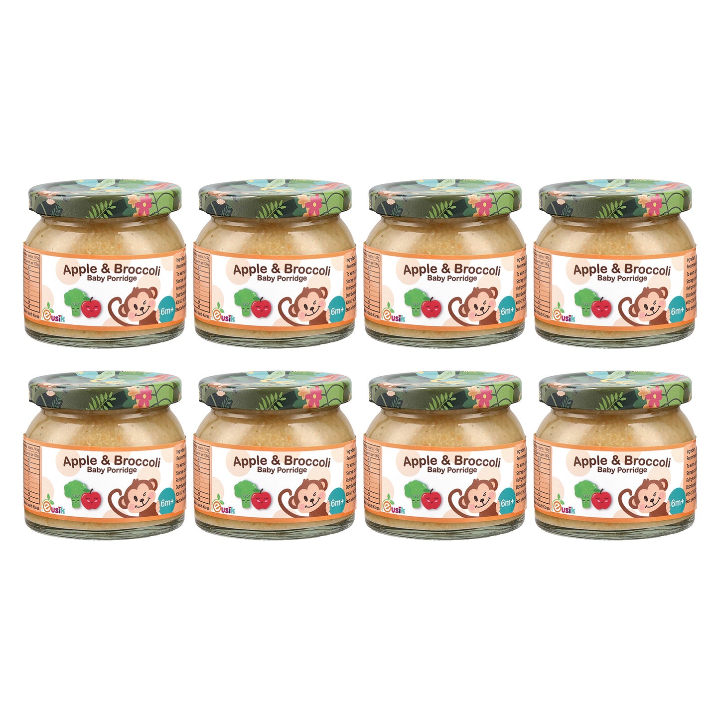 Eusik - 8-Pk Baby Rice Porridge (Apple & Broccoli) 145g, 6mths+