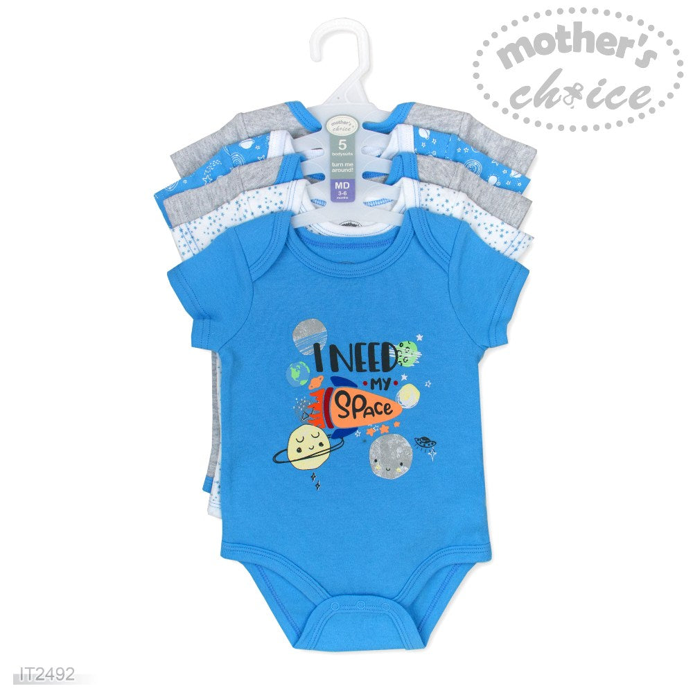 MOTHER'S CHOICE 5-Pc 100% Cotton Short-Sleeved Baby Bodysuit (Space)
