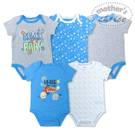 MOTHER'S CHOICE 5-Pc 100% Cotton Short-Sleeved Baby Bodysuit (Space)