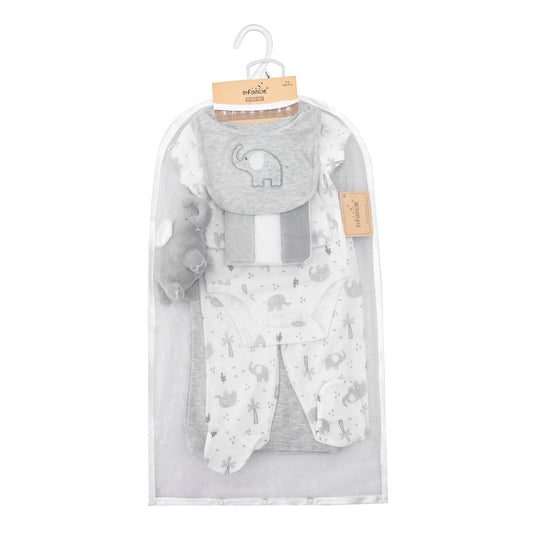 Infancie 10-Pc Baby Layette Set - Bodysuit, Pants, Hat, Bib, Blanket, Toy, 3 Face Cloths & Net bag (Grey Elly)