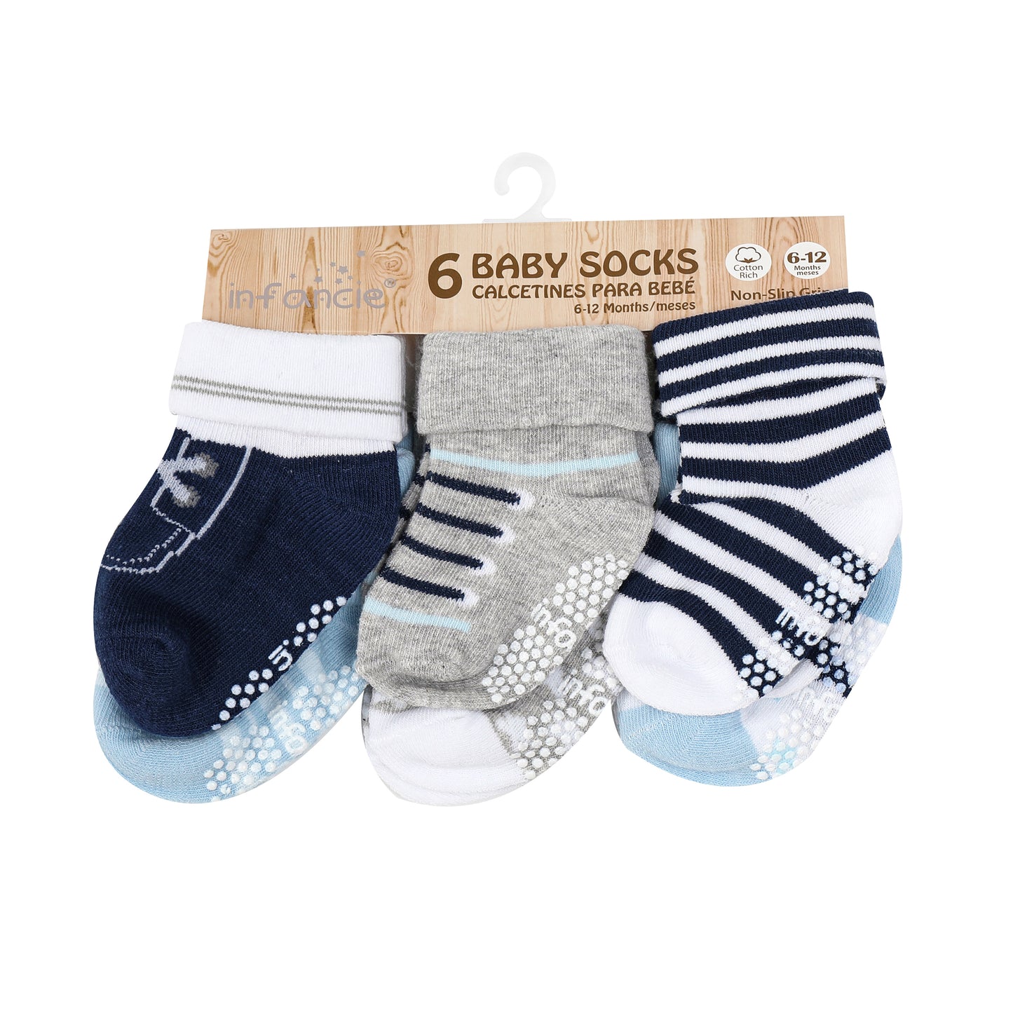INFANCIE 6-Pk Anti-slip Baby Socks Box (0-6m, Blue, Little All-Star)