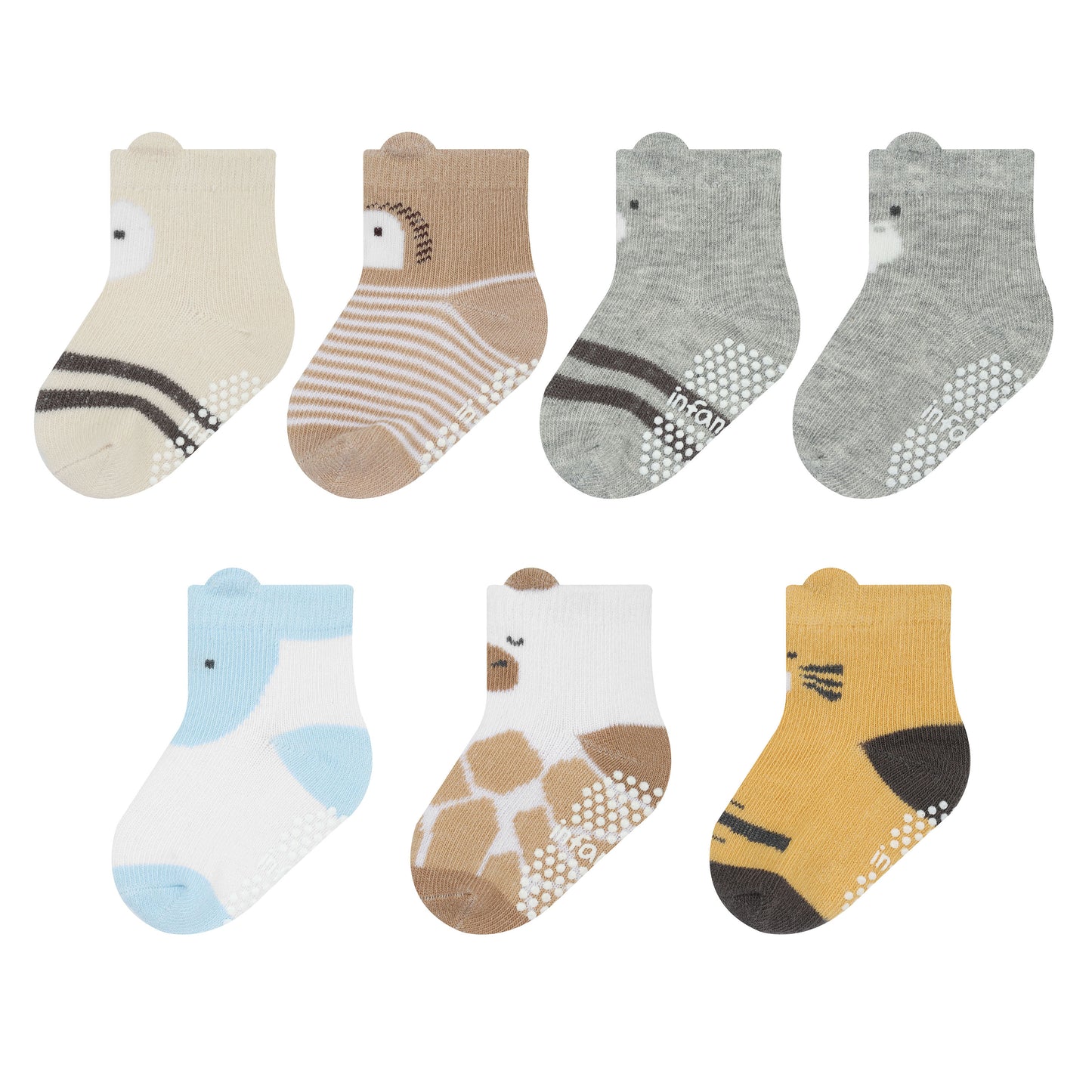 Infancie 7-Pk Anti-Slip Baby Socks Gift Box (Woodland Friends , 0-6m)