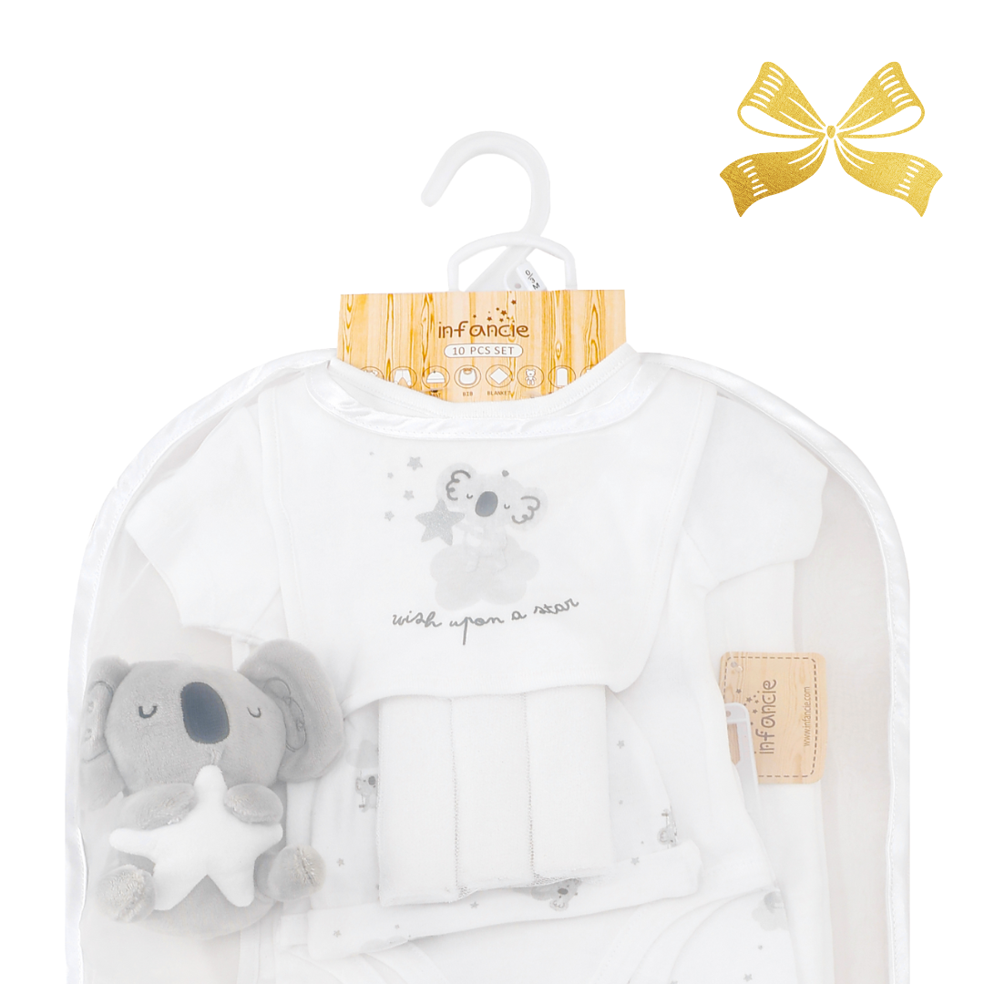 INFANCIE 10-Pc Essential Layette Gift Set (Grey Koala)