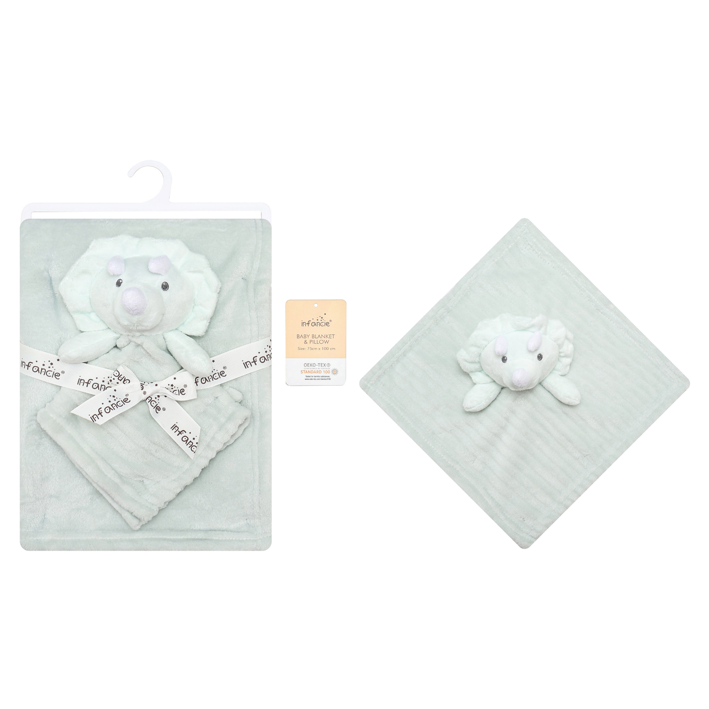 INFANCIE Blanket with Snuggle Toy (Mint Dino)