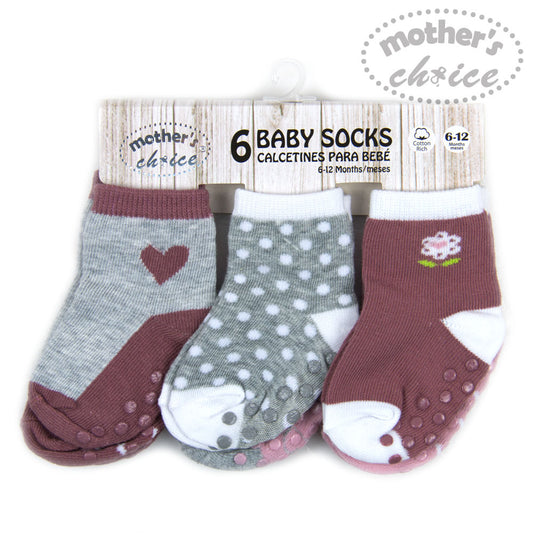 MOTHER'S CHOICE 6-Pk Baby Socks Set (6-12m, Mauve-Pink, Dots )