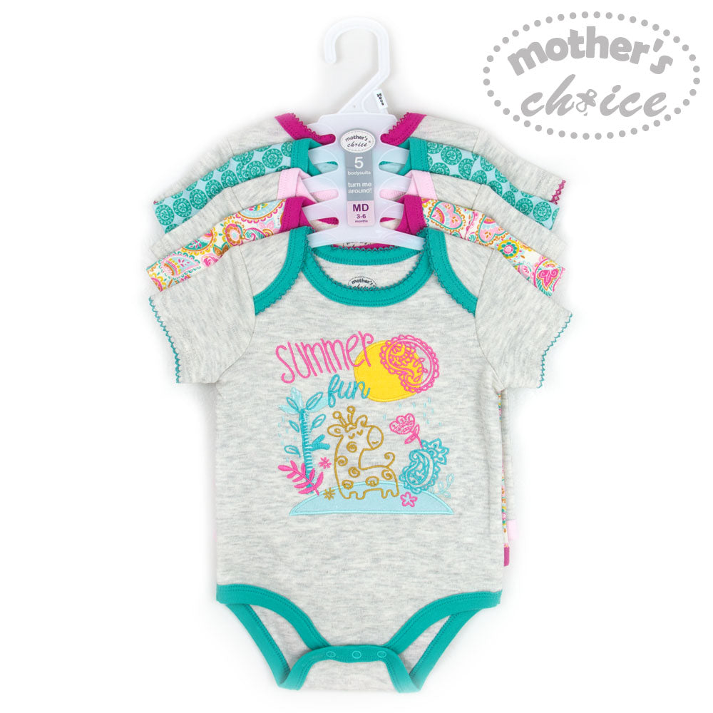 MOTHER'S CHOICE 5-Pc 100% Cotton Short-Sleeved Baby Bodysuit (Summer)
