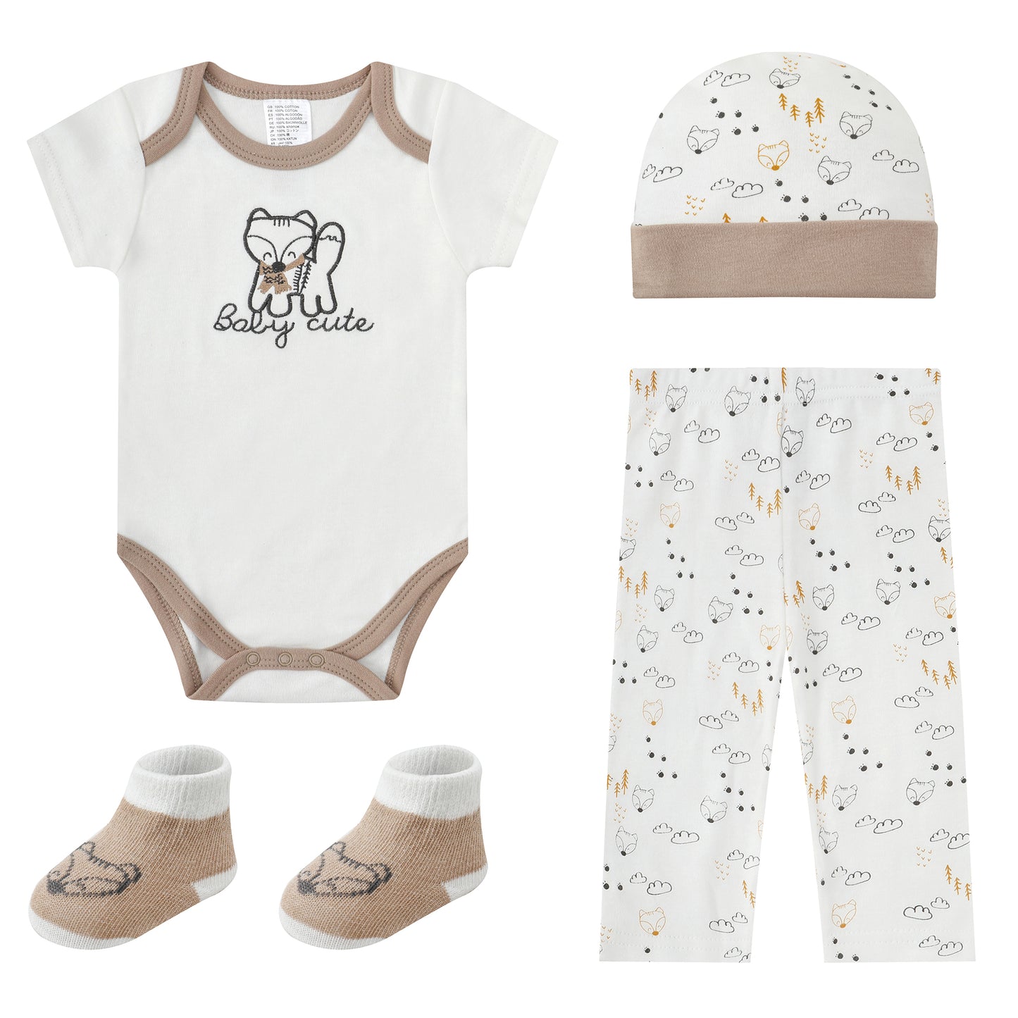 MOTHER'S CHOICE 4-pc Baby Gift Box - Bodysuit, Pants, Hat, Socks (Beige Foxy)