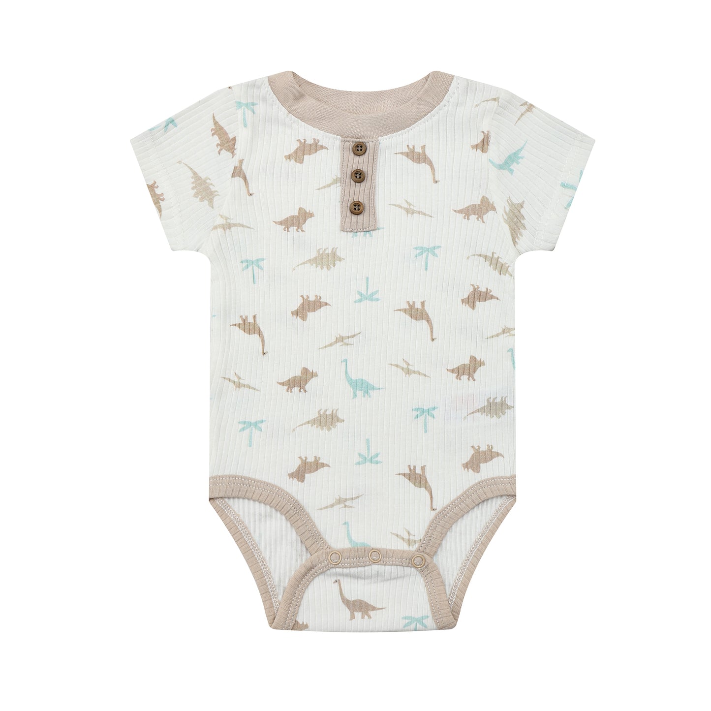 MOTHER'S CHOICE 3-Pc 100% Cotton Short Sleeve Bodysuits (Mint / Brown Dino)