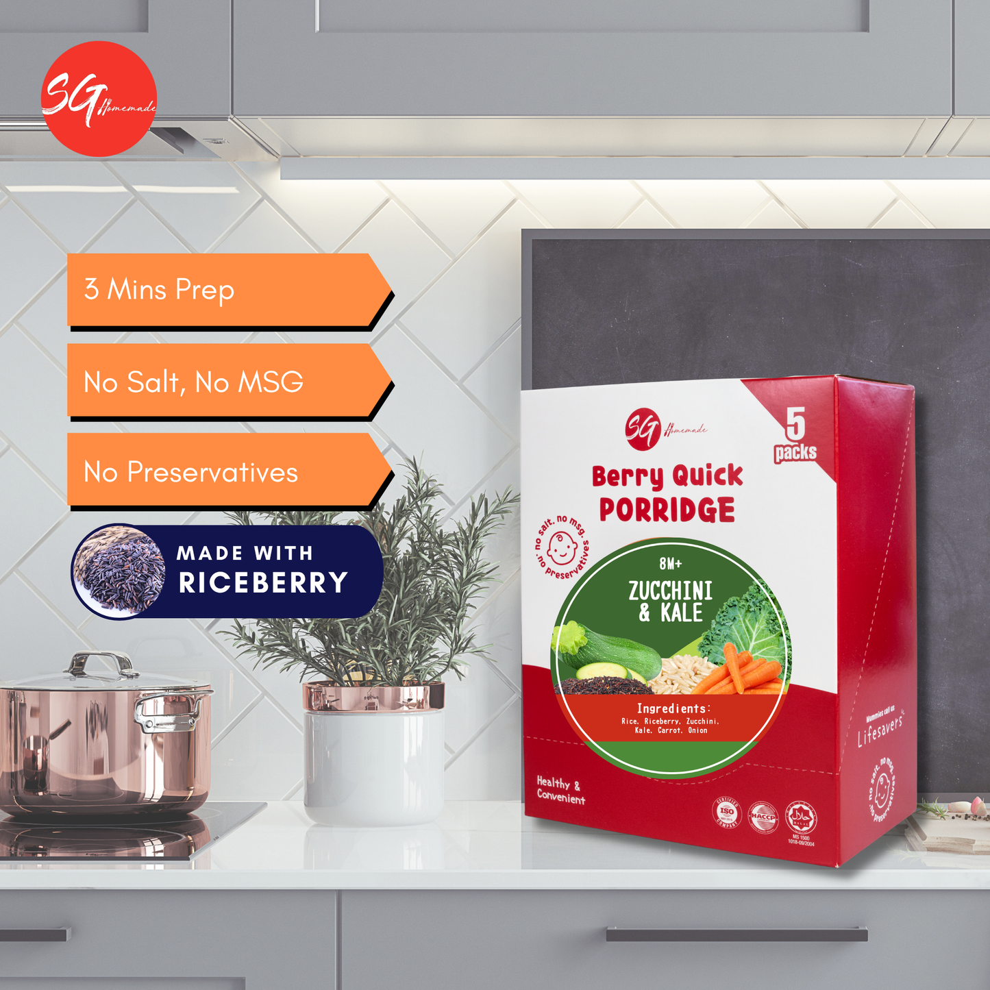 SG Homemade - [BOX] Berry Quick Porridge Zucchini and Kale (10g x 5)