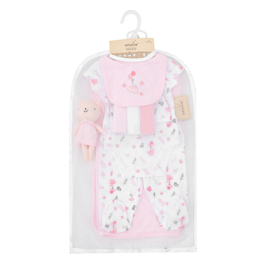 Infancie 10-Pc Baby Layette Set - Bodysuit, Pants, Hat, Bib, Blanket, Toy, 3 Face Cloths & Net bag (Pink Kitty)