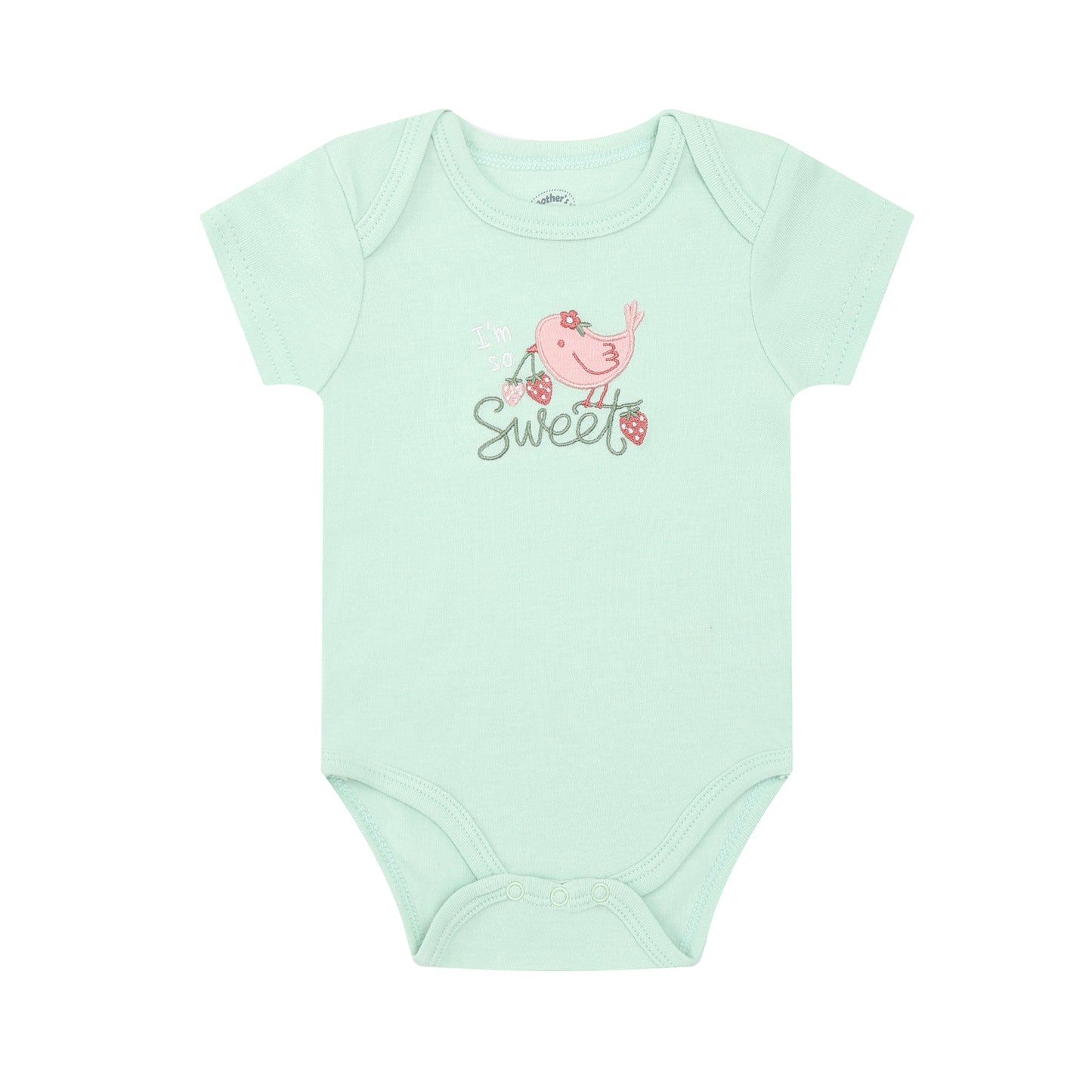 MOTHER'S CHOICE 3-Pc 100% Cotton Short-Sleeved Baby Bodysuit (Pink-Mint, Sweet Birdie Strawberry)