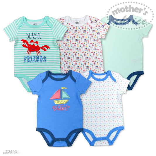 MOTHER'S CHOICE 5-Pc 100% Cotton Short-Sleeved Baby Bodysuit (Seaside Friends)